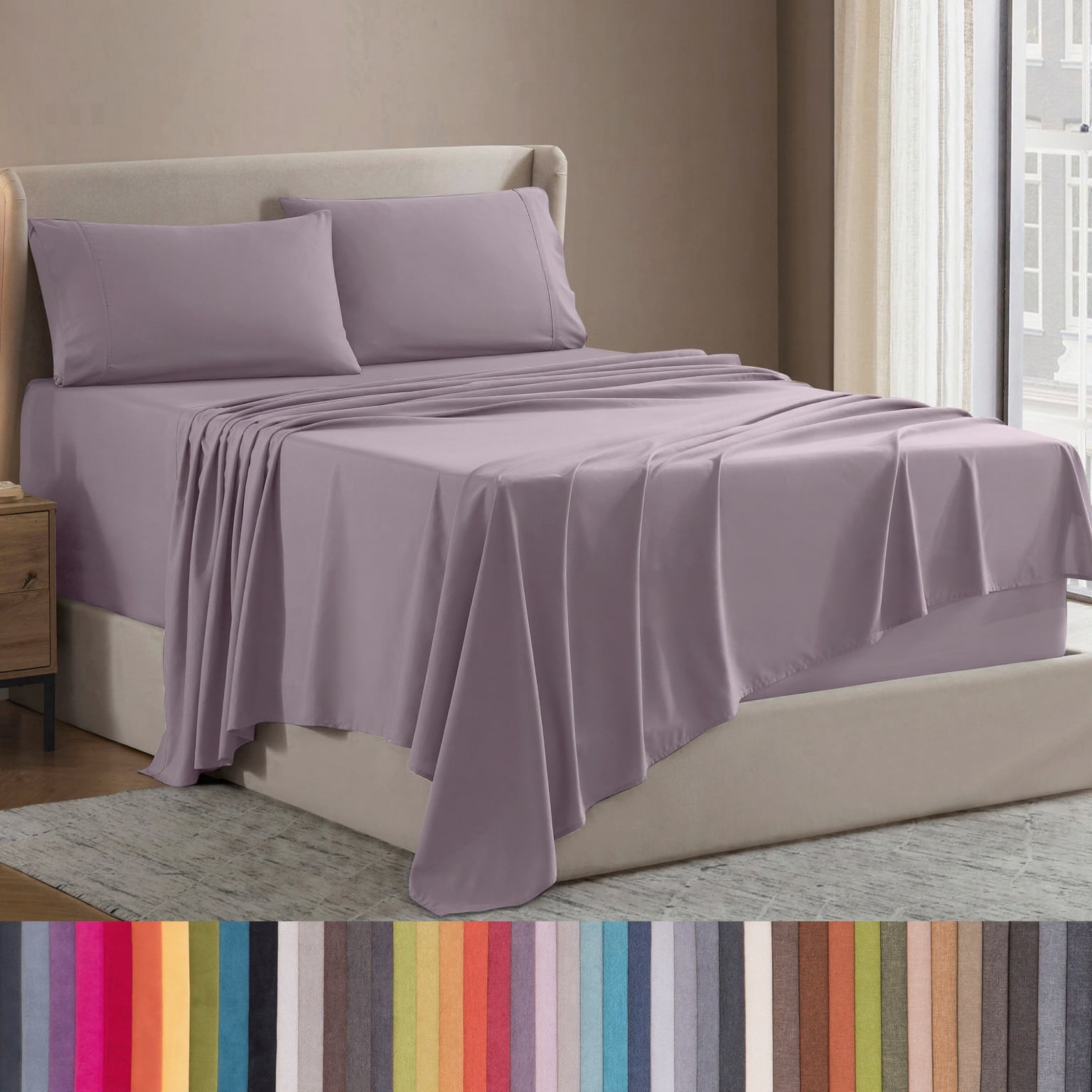 Lammaloe King Sheets Set, Hotel Style Deep Pocket 4 Piece Bed Sheets, Luxury Soft Microfiber Sheet Sets, Dusty Purple