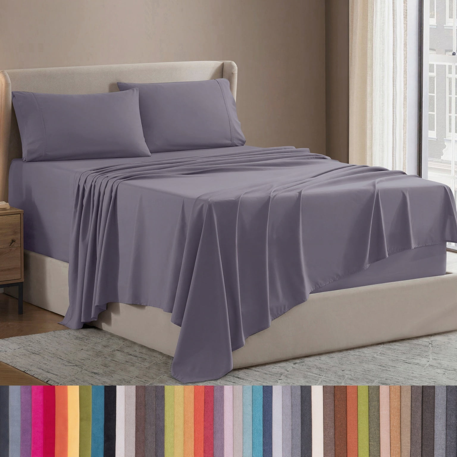 Lammaloe King Sheets Set, Hotel Style Deep Pocket 4 Piece Bed Sheets, Luxury Soft Microfiber Sheet Sets, Grayish Purple