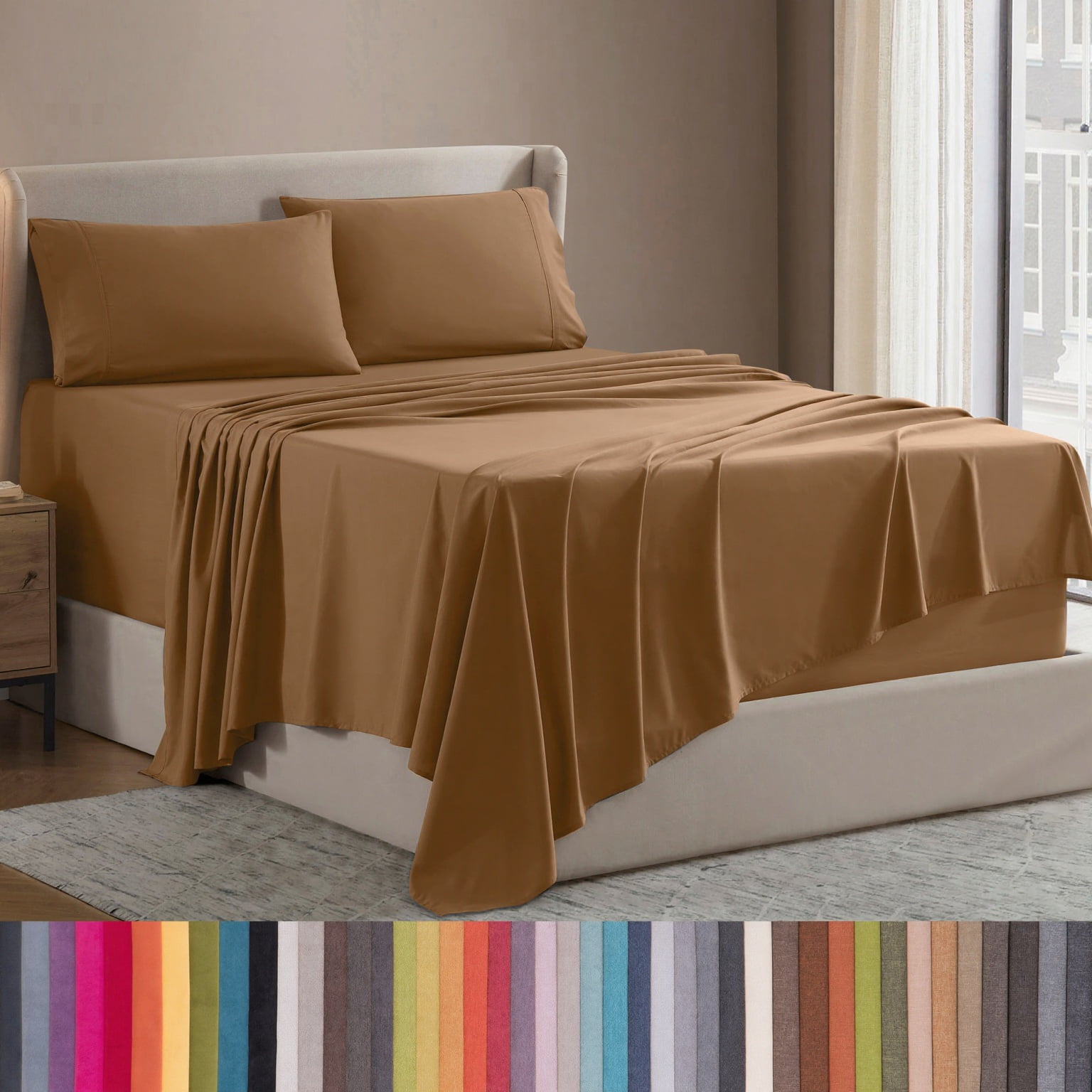 Lammaloe King Sheets Set, Hotel Style Deep Pocket 4 Piece Bed Sheets, Luxury Soft Microfiber Sheet Sets, Mocha Light Brown