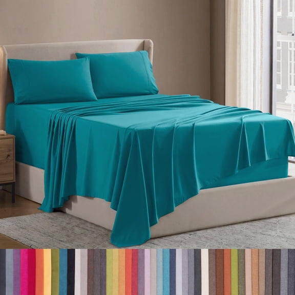 Lammaloe King Sheets Set, Hotel Style Deep Pocket 4 Piece Bed Sheets, Luxury Soft Microfiber Sheet Sets, Teal Blue