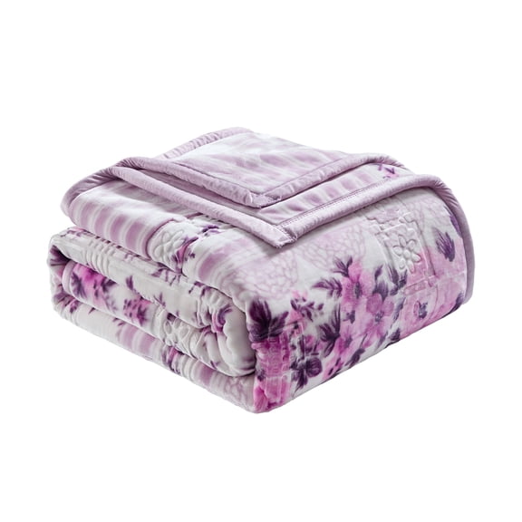 Lammaloe King Size Korean Mink Blanket for Winter, 12 lbs, 87" x 94", Heavy 2-Ply Warm Heavyweight Raschel Bed Blankets, Reversible Printed, Lavender