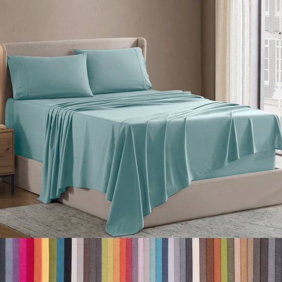 Lammaloe Queen Sheets Set, Hotel Style Deep Pocket 4 Piece Bed Sheets Queen, Luxury Soft Microfiber Queen Sheet Sets, Aqua Blue