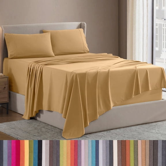 Lammaloe Queen Sheets Set, Hotel Style Deep Pocket 4 Piece Bed Sheets Queen, Luxury Soft Microfiber Queen Sheet Sets, Camel Gold