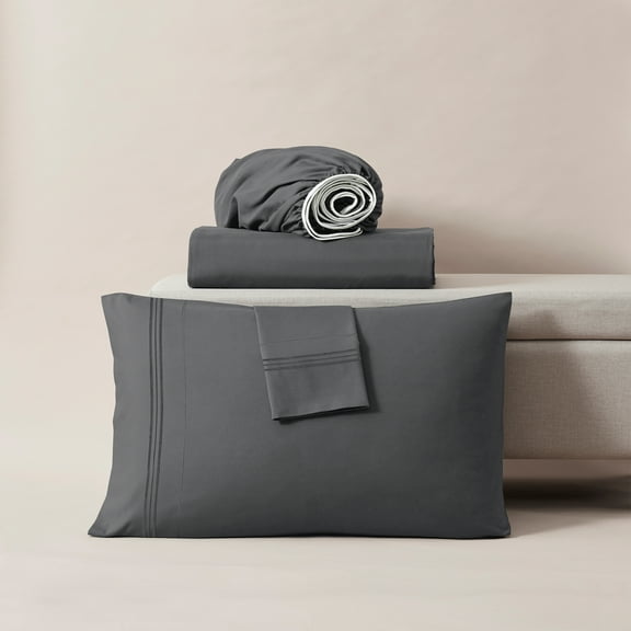 Lammaloe Queen Sheets Set, Hotel Style Deep Pocket 4 Piece Bed Sheets Queen, Luxury Soft Microfiber Queen Sheet Sets, Charcoal Stone Gray
