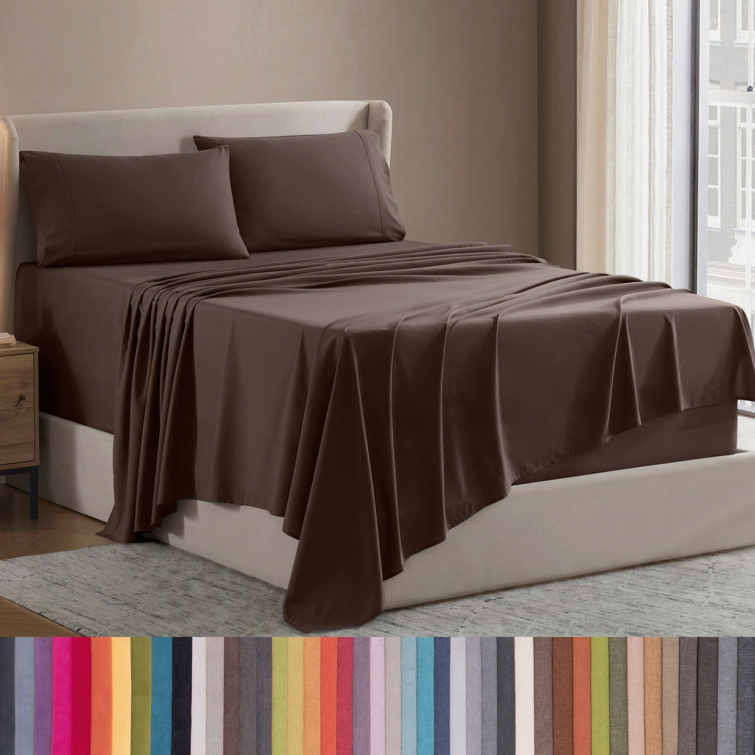 Lammaloe Queen Sheets Set, Hotel Style Deep Pocket 4 Piece Bed Sheets Queen, Luxury Soft Microfiber Queen Sheet Sets, Chocolate Brown