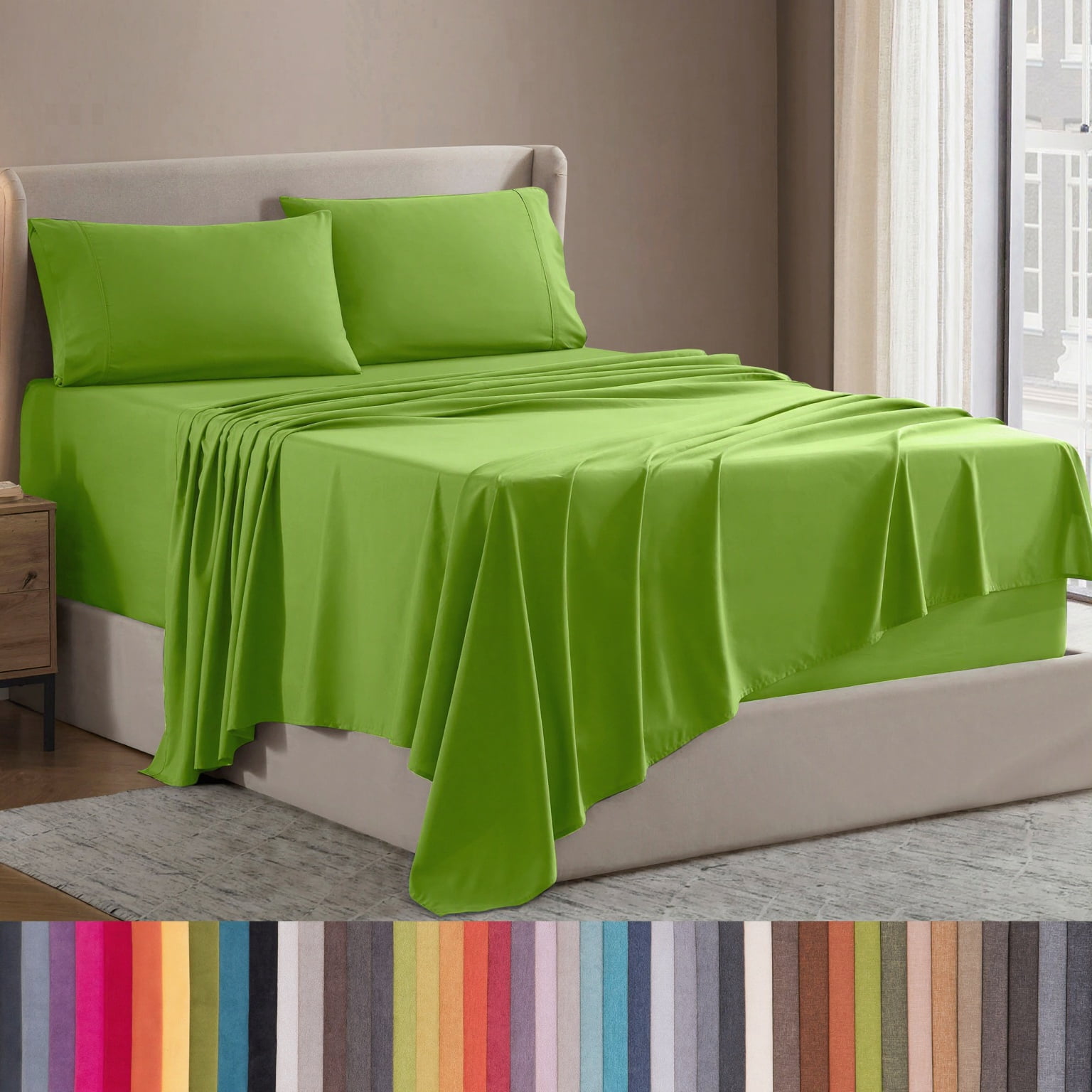 Lammaloe Queen Sheets Set, Hotel Style Deep Pocket 4 Piece Bed Sheets Queen, Luxury Soft Microfiber Queen Sheet Sets, Garden Green