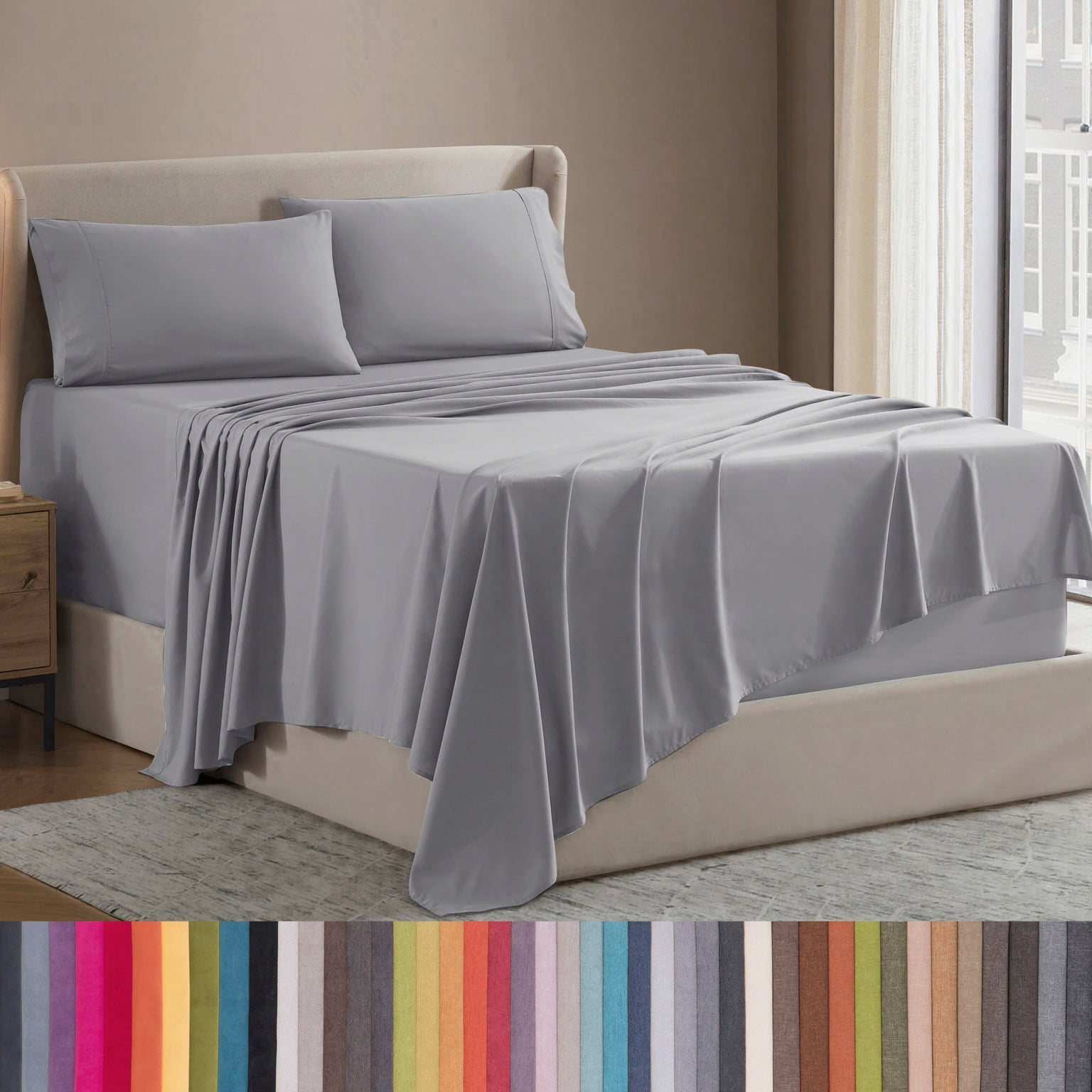 Lammaloe Queen Sheets Set, Hotel Style Deep Pocket 4 Piece Bed Sheets Queen, Luxury Soft Microfiber Queen Sheet Sets, Gray