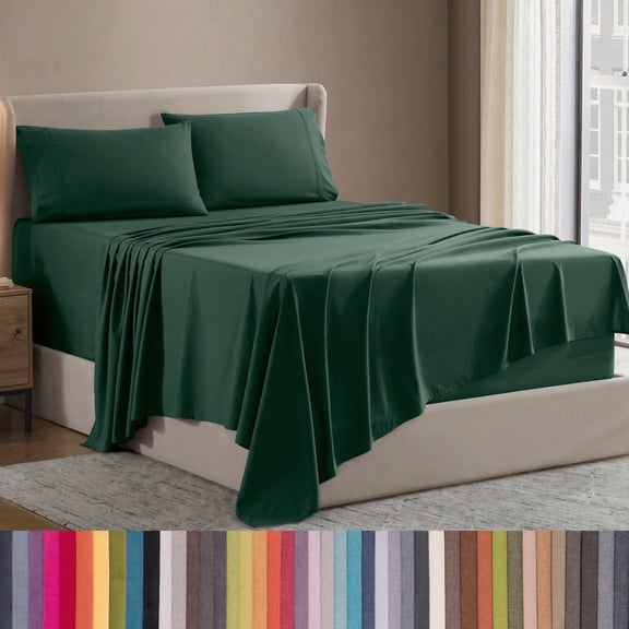 Lammaloe Queen Sheets Set, Hotel Style Deep Pocket 4 Piece Bed Sheets Queen, Luxury Soft Microfiber Queen Sheet Sets, Hunter Green