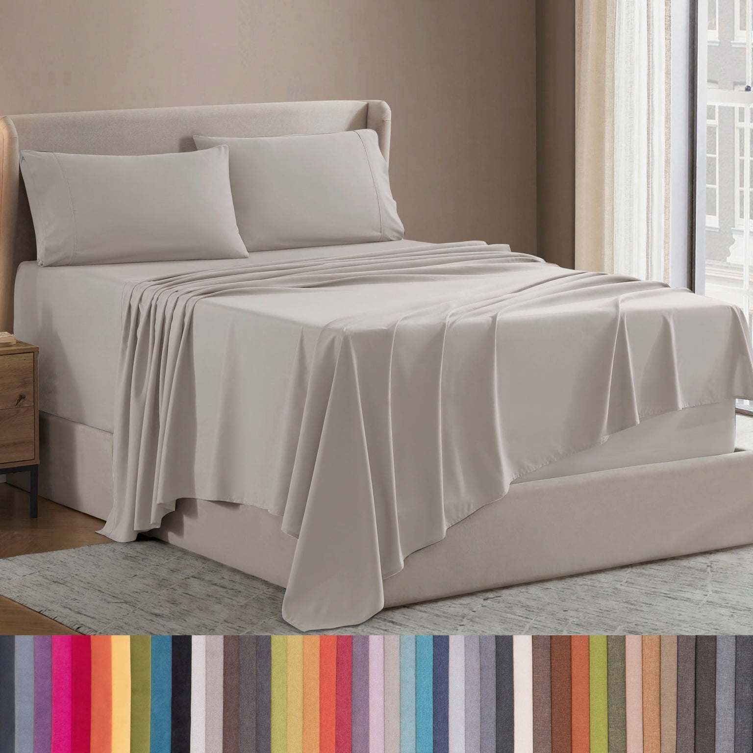 Lammaloe Queen Sheets Set, Hotel Style Deep Pocket 4 Piece Bed Sheets Queen, Luxury Soft Microfiber Queen Sheet Sets, Linen