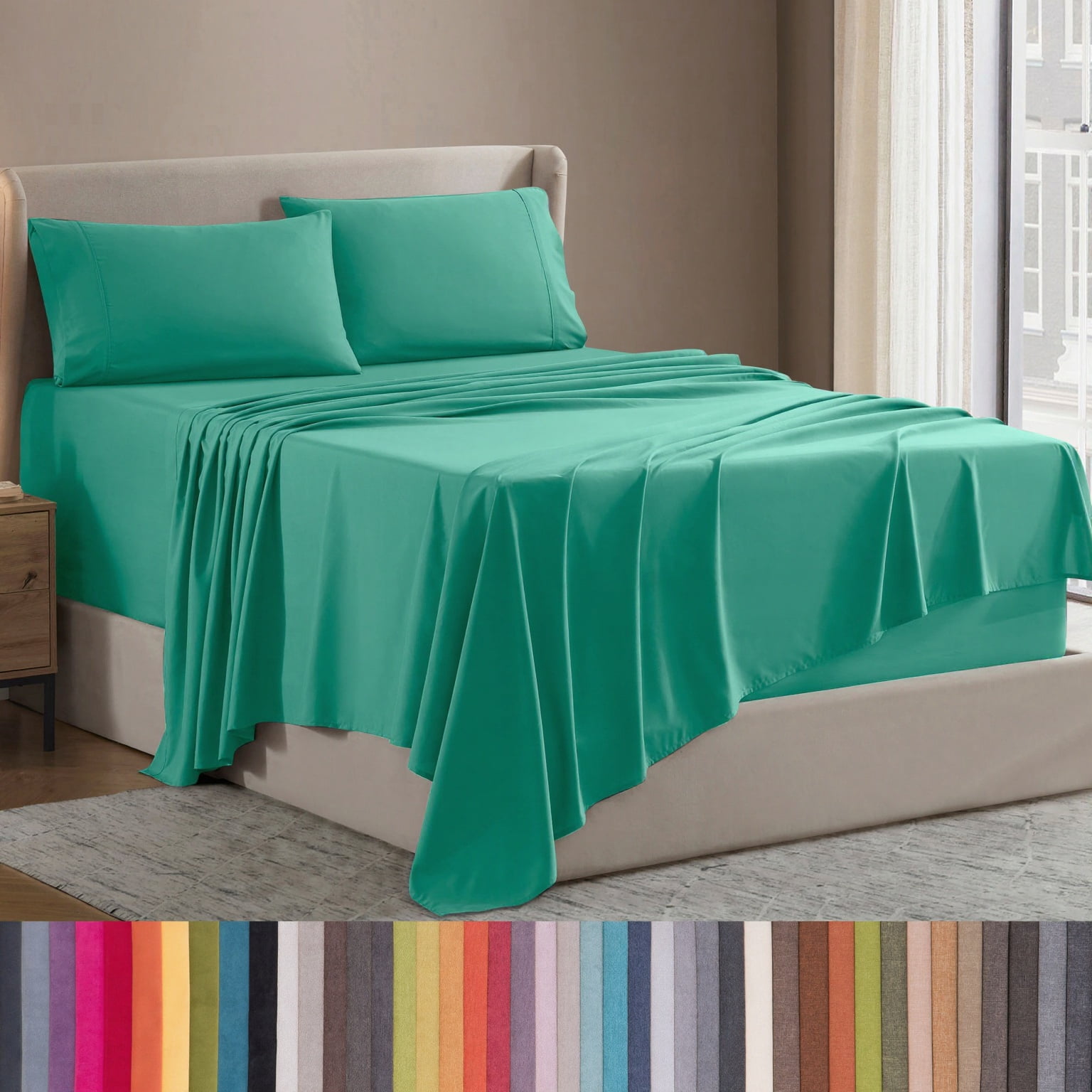 Lammaloe Queen Sheets Set, Hotel Style Deep Pocket 4 Piece Bed Sheets Queen, Luxury Soft Microfiber Queen Sheet Sets, Mint