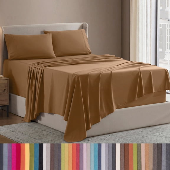 Lammaloe Queen Sheets Set, Hotel Style Deep Pocket 4 Piece Bed Sheets Queen, Luxury Soft Microfiber Queen Sheet Sets, Mocha Light Brown