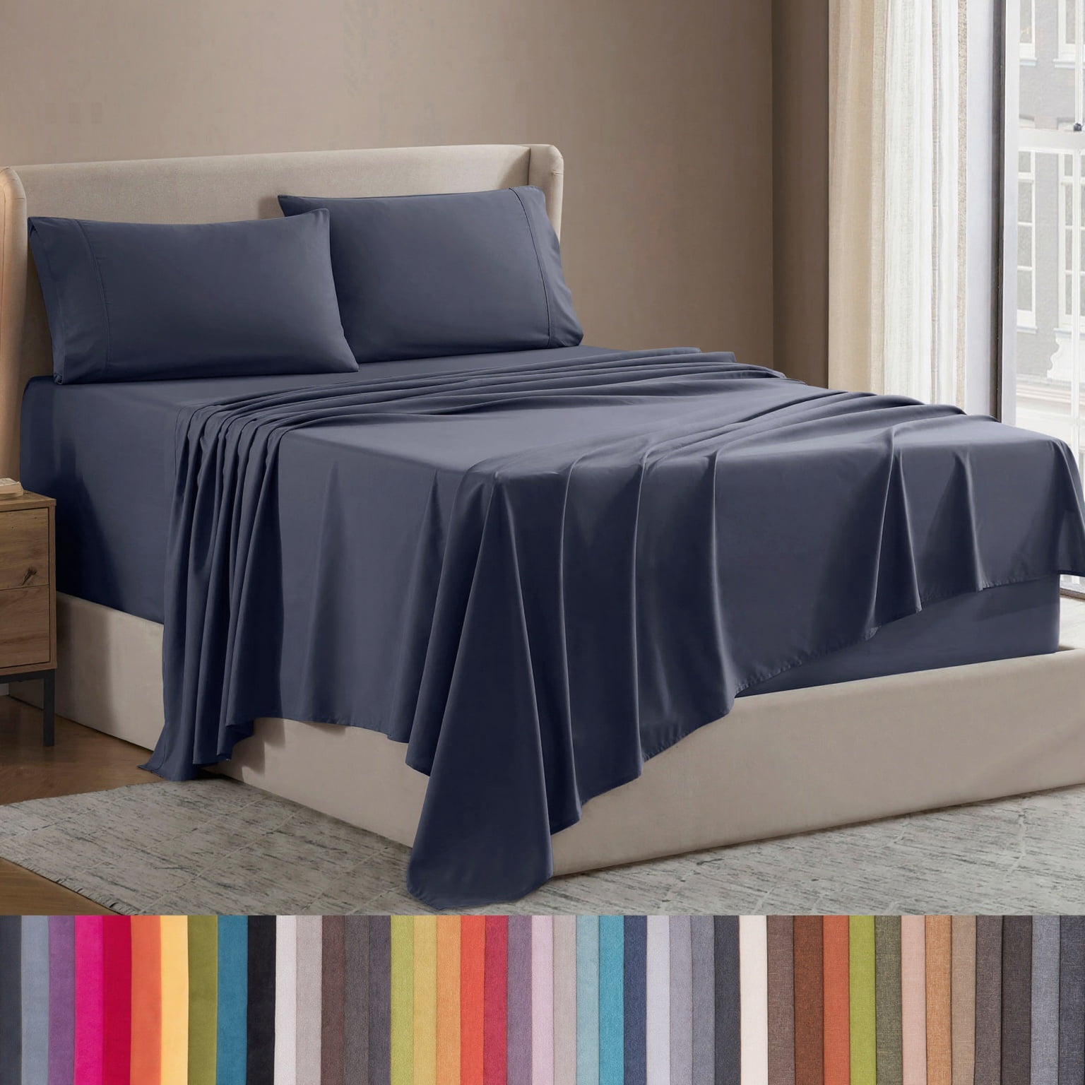 Lammaloe Queen Sheets Set, Luxury Soft Deep Pocket 4 Piece Bed Sheets Queen Microfiber Sheet Sets, Navy Blue