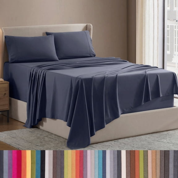 Lammaloe Queen Sheets Set, Hotel Style Deep Pocket 4 Piece Bed Sheets Queen, Luxury Soft Microfiber Queen Sheet Sets, Navy Blue