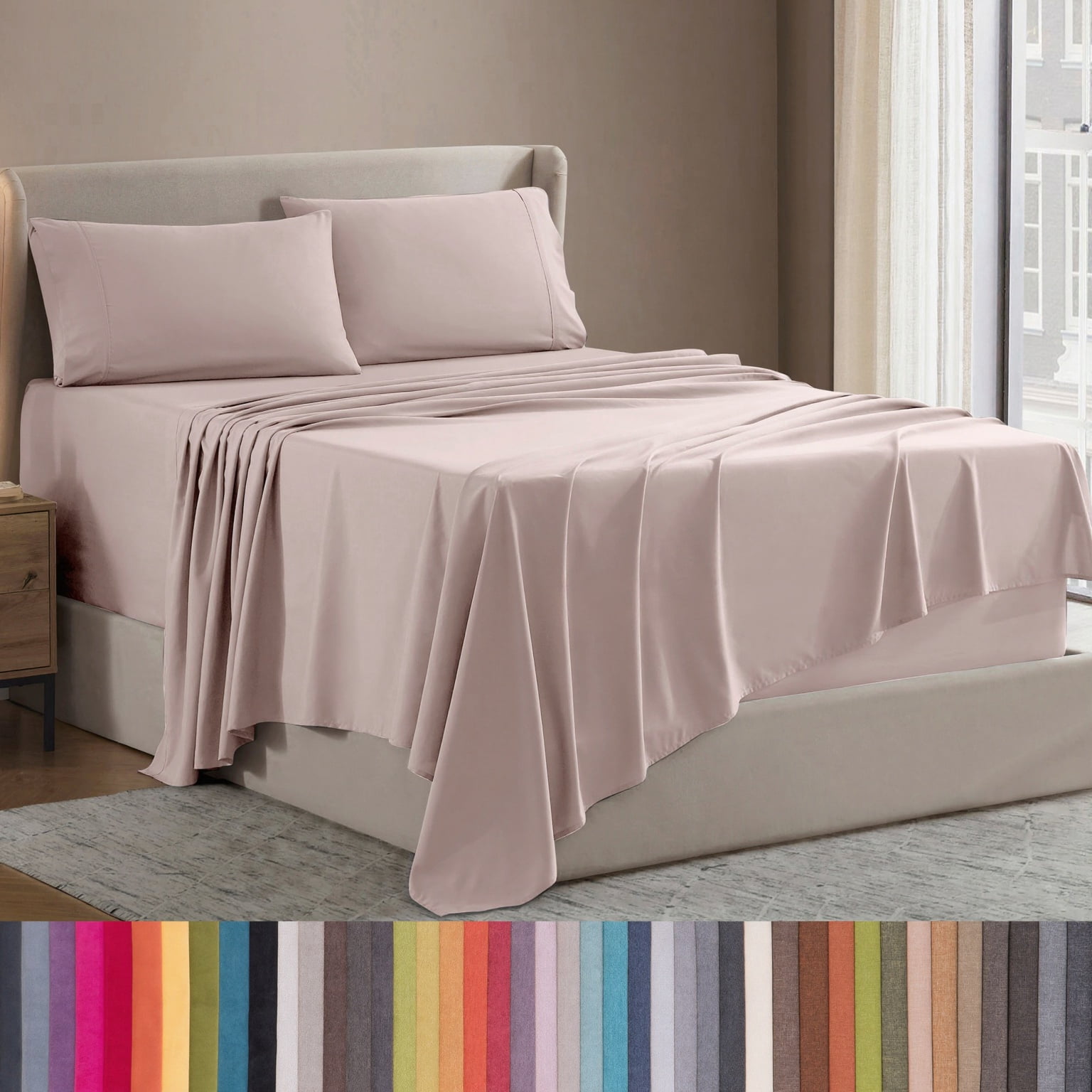 Lammaloe Queen Sheets Set, Hotel Style Deep Pocket 4 Piece Bed Sheets Queen, Luxury Soft Microfiber Queen Sheet Sets, Peach Beige