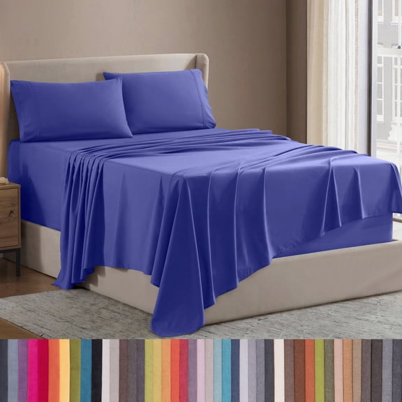 Lammaloe Queen Sheets Set, Hotel Style Deep Pocket 4 Piece Bed Sheets Queen, Luxury Soft Microfiber Queen Sheet Sets, Royal Blue