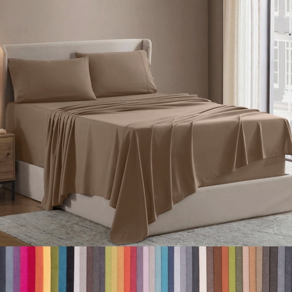 Lammaloe Queen Sheets Set, Hotel Style Deep Pocket 4 Piece Bed Sheets Queen, Luxury Soft Microfiber Queen Sheet Sets, Taupe Sand
