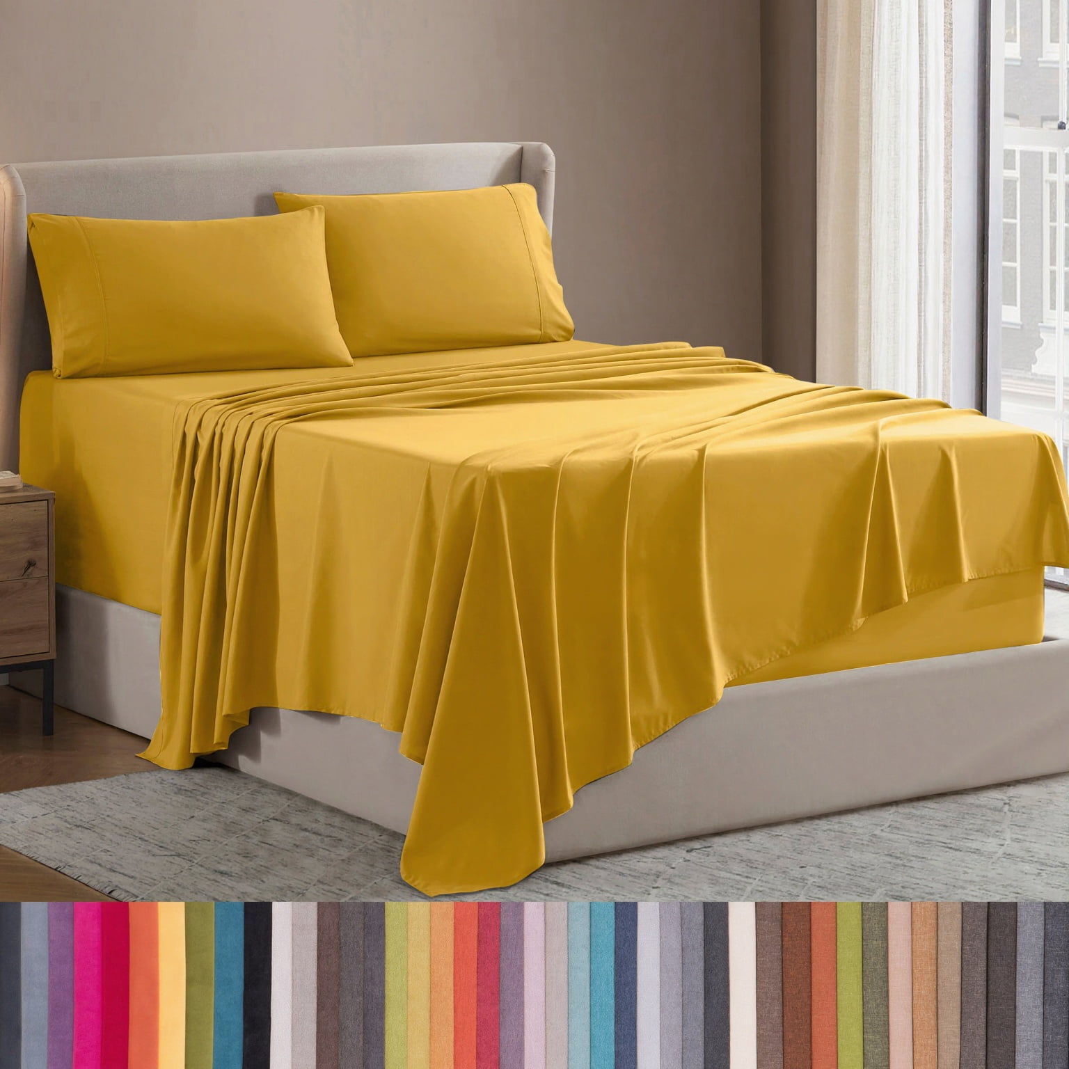 Lammaloe Queen Sheets Set, Hotel Style Deep Pocket 4 Piece Bed Sheets Queen, Luxury Soft Microfiber Queen Sheet Sets, Yellow