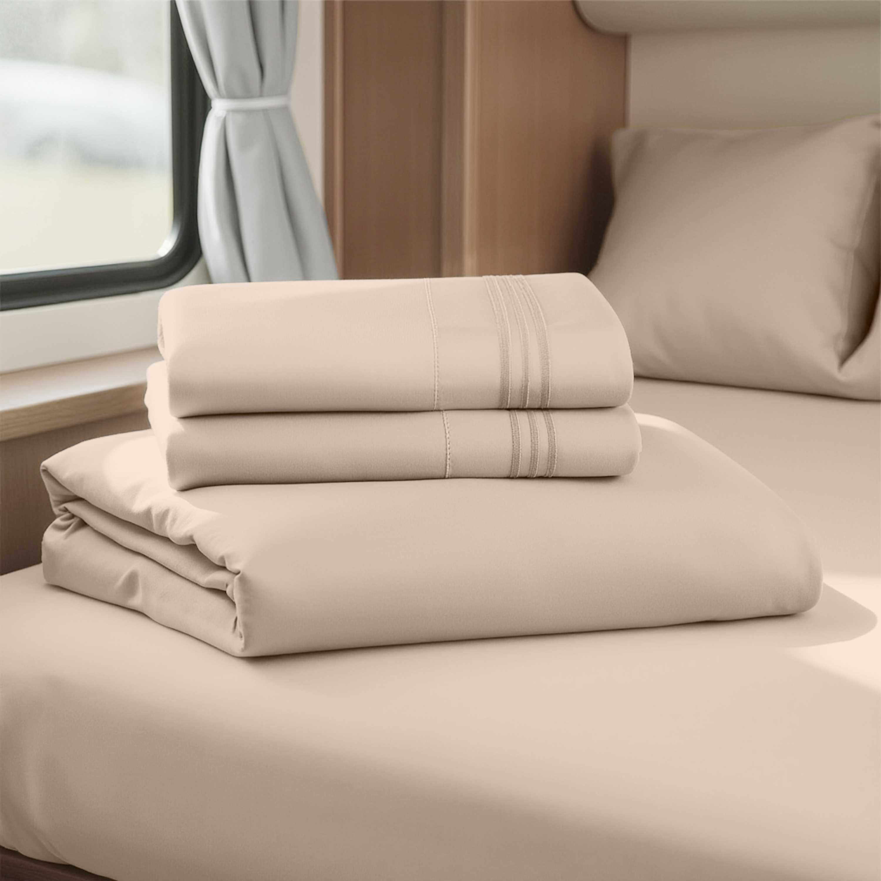 Lammaloe Sheets Set, Hotel Style Deep Pocket 4 Piece Bed Sheets, Luxury Soft Microfiber RV Short Queen Sheets Set, Beige Cream