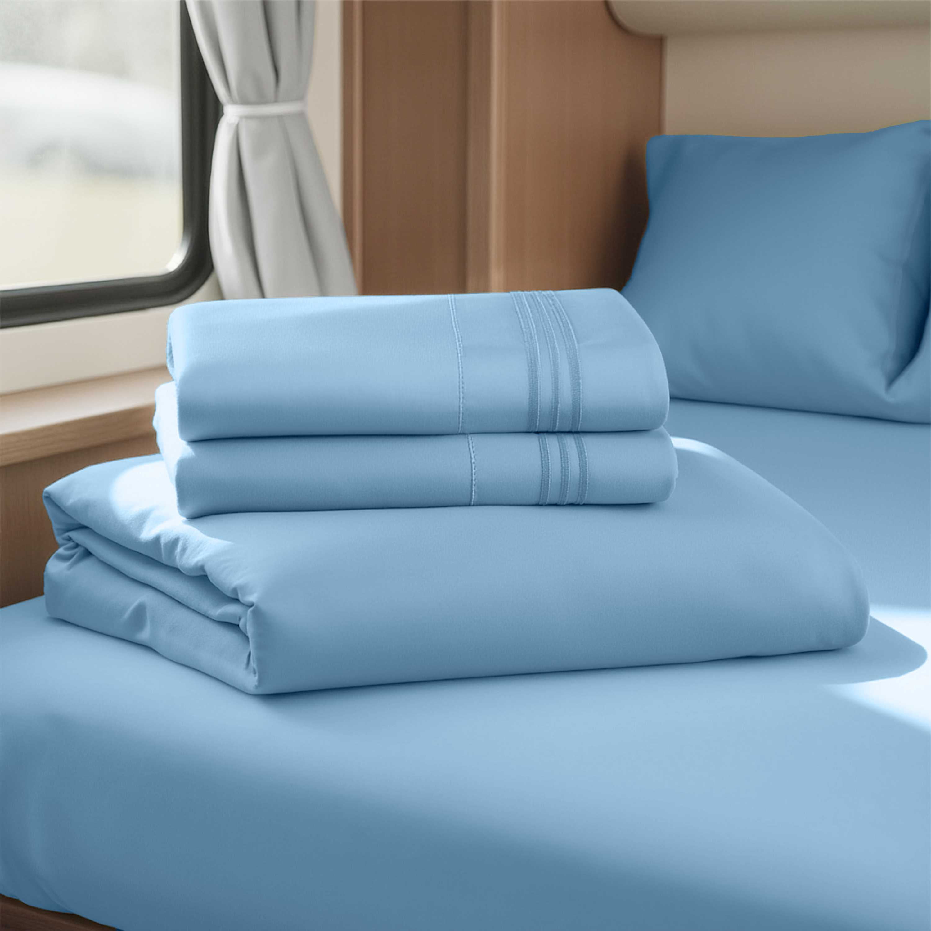 Lammaloe Sheets Set, Hotel Style Deep Pocket 4 Piece Bed Sheets, Luxury Soft Microfiber RV Short Queen Sheets Set, Blue Heaven