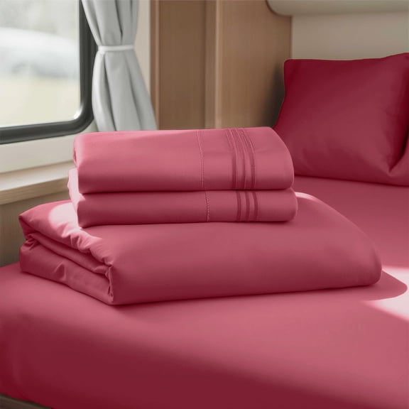 Lammaloe Sheets Set, Hotel Style Deep Pocket 4 Piece Bed Sheets, Luxury Soft Microfiber RV Short Queen Sheets Set, Burgundy Red