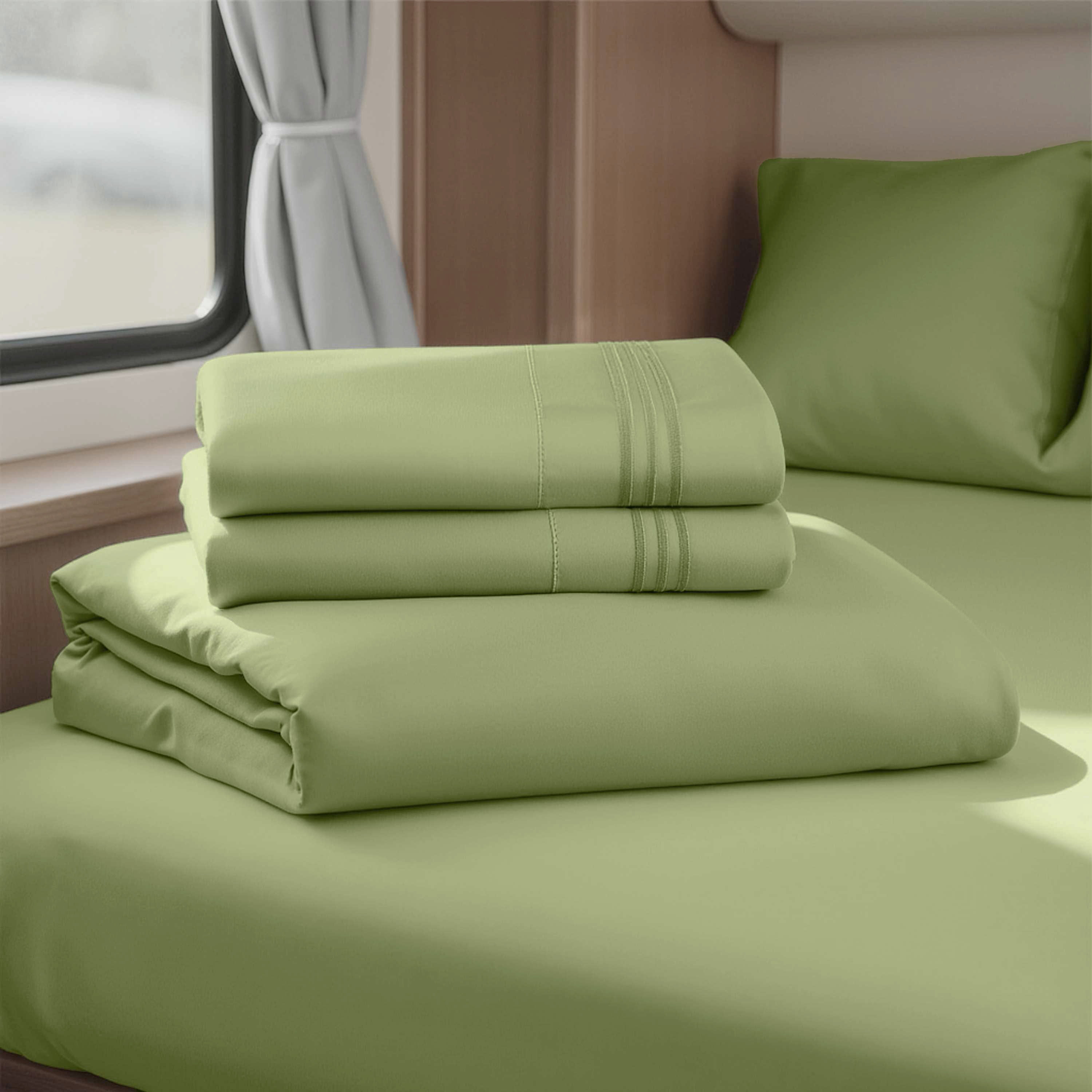 Lammaloe Sheets Set, Hotel Style Deep Pocket 4 Piece Bed Sheets, Luxury Soft Microfiber RV Short Queen Sheets Set, Calla Green