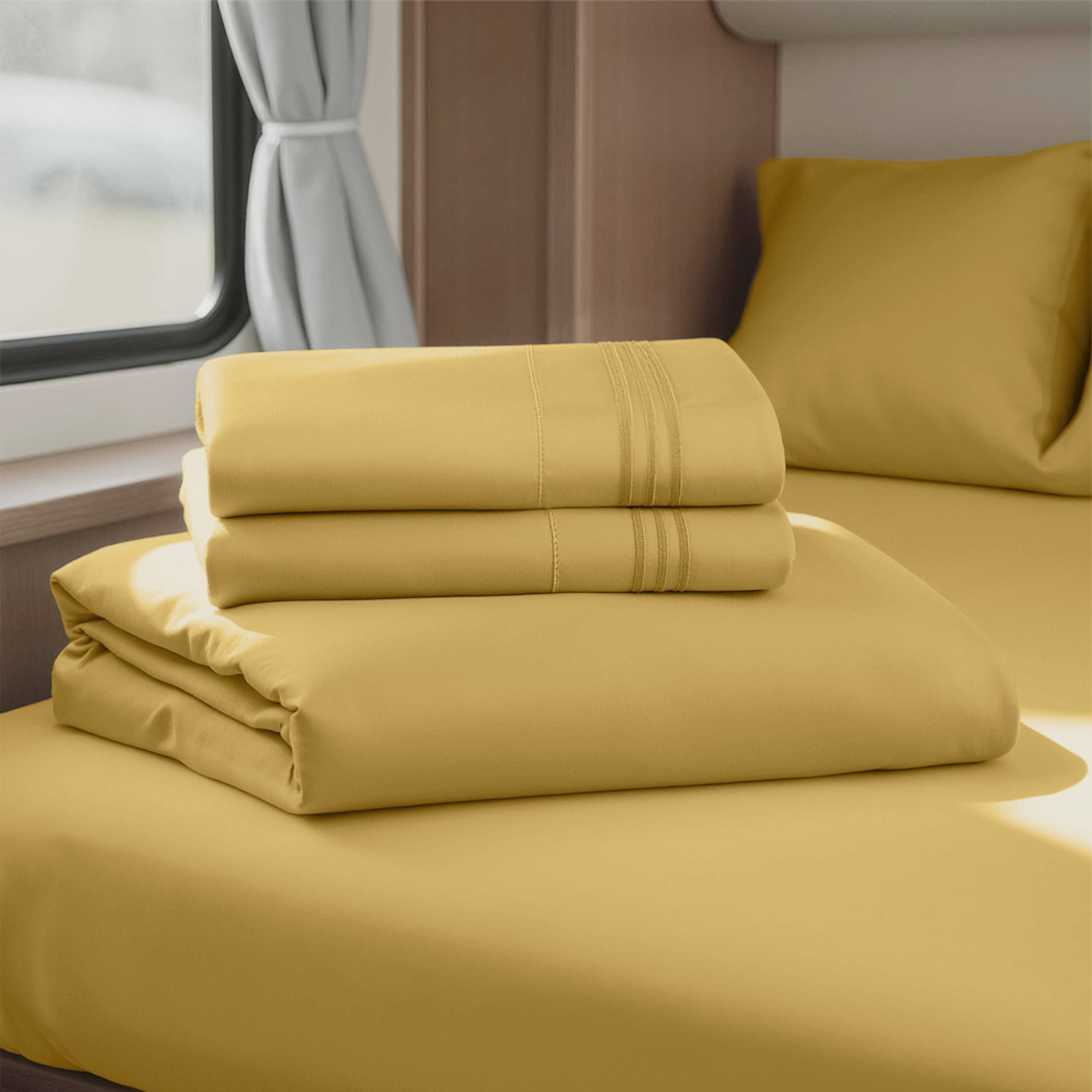 Lammaloe Sheets Set, Hotel Style Deep Pocket 4 Piece Bed Sheets, Luxury Soft Microfiber RV Short Queen Sheets Set, Camel Gold