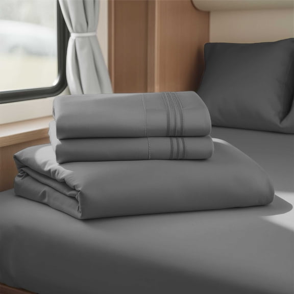Lammaloe Sheets Set, Hotel Style Deep Pocket 4 Piece Bed Sheets, Luxury Soft Microfiber RV Short Queen Sheets Set, Charcoal Stone Gray