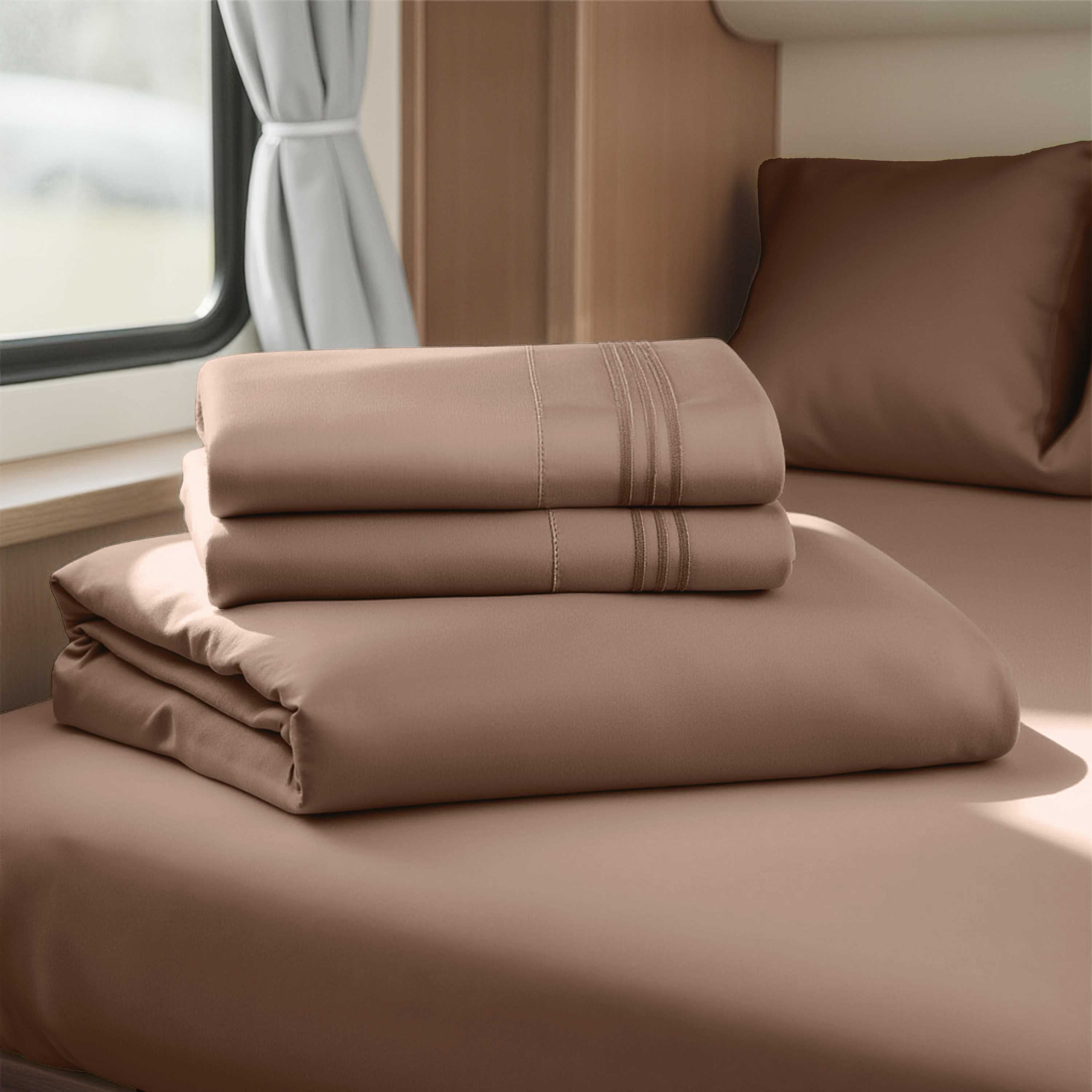 Lammaloe Sheets Set, Hotel Style Deep Pocket 4 Piece Bed Sheets, Luxury Soft Microfiber RV Short Queen Sheets Set, Chocolate Brown