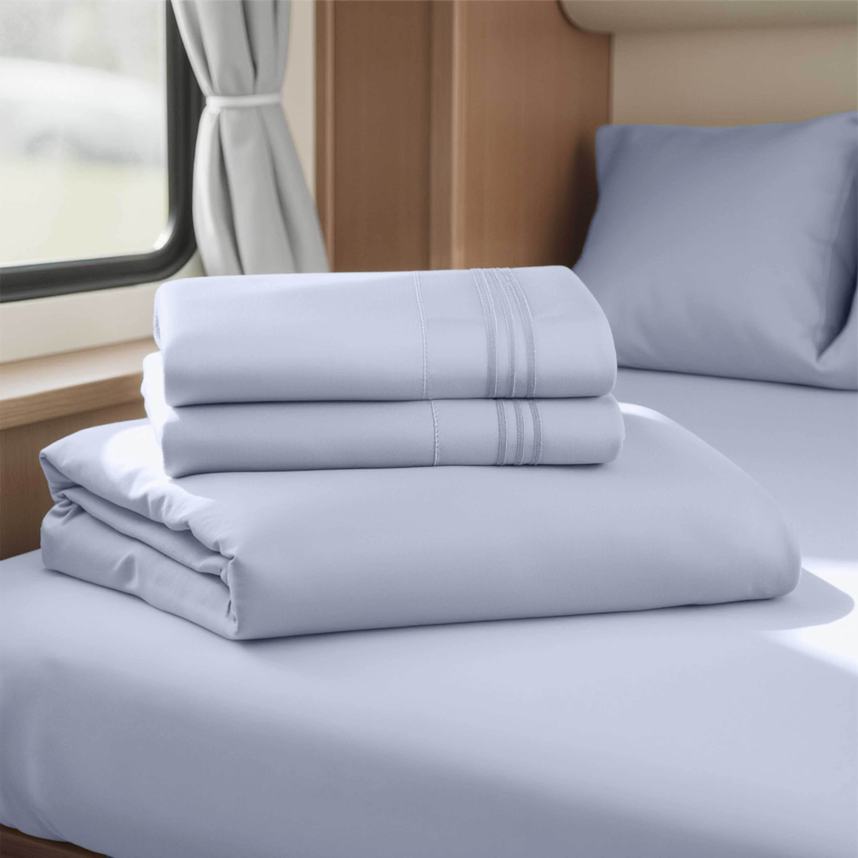 Lammaloe Sheets Set, Hotel Style Deep Pocket 4 Piece Bed Sheets, Luxury Soft Microfiber RV Short Queen Sheets Set, Ice Blue