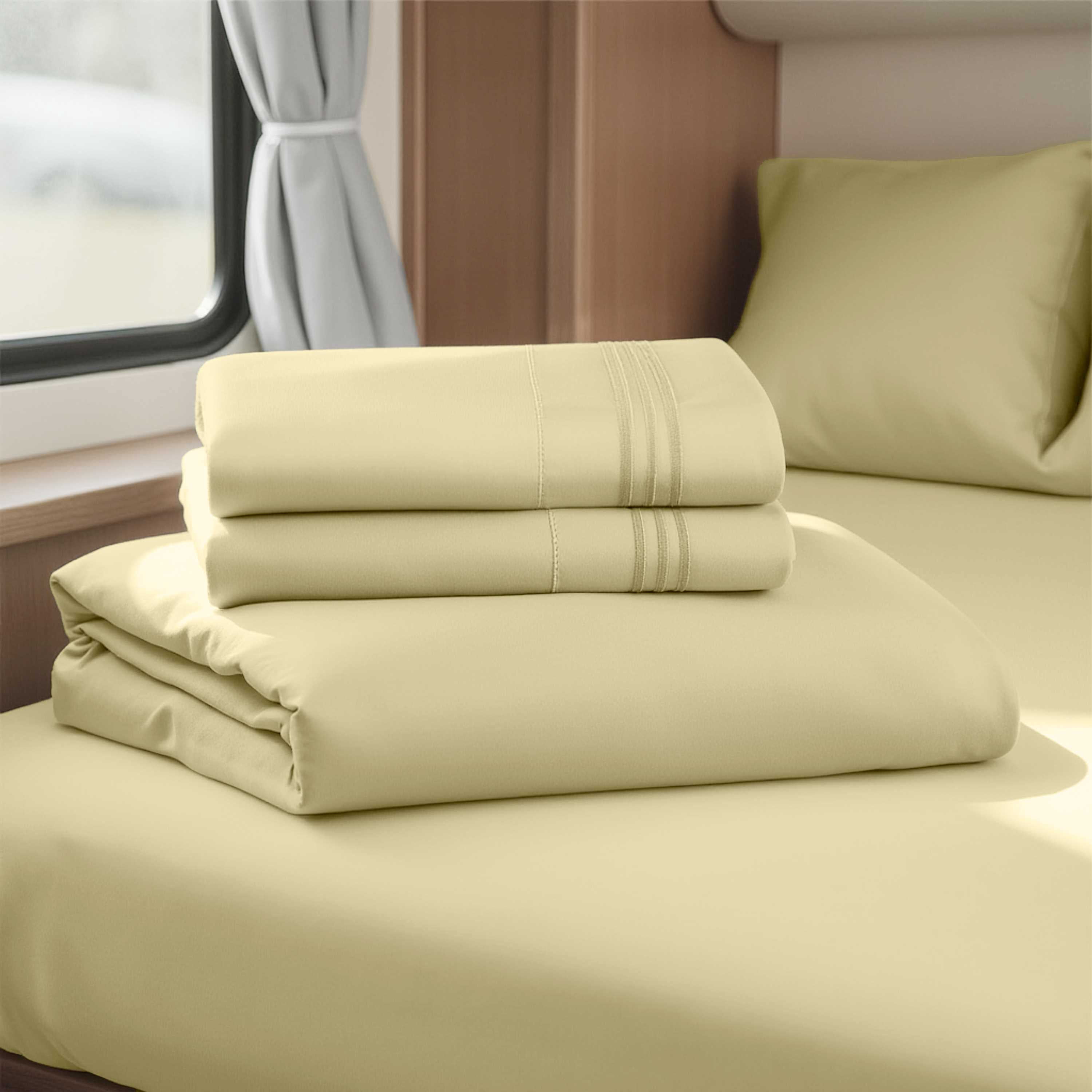 Lammaloe Sheets Set, Hotel Style Deep Pocket 4 Piece Bed Sheets, Luxury Soft Microfiber RV Short Queen Sheets Set, Ivory