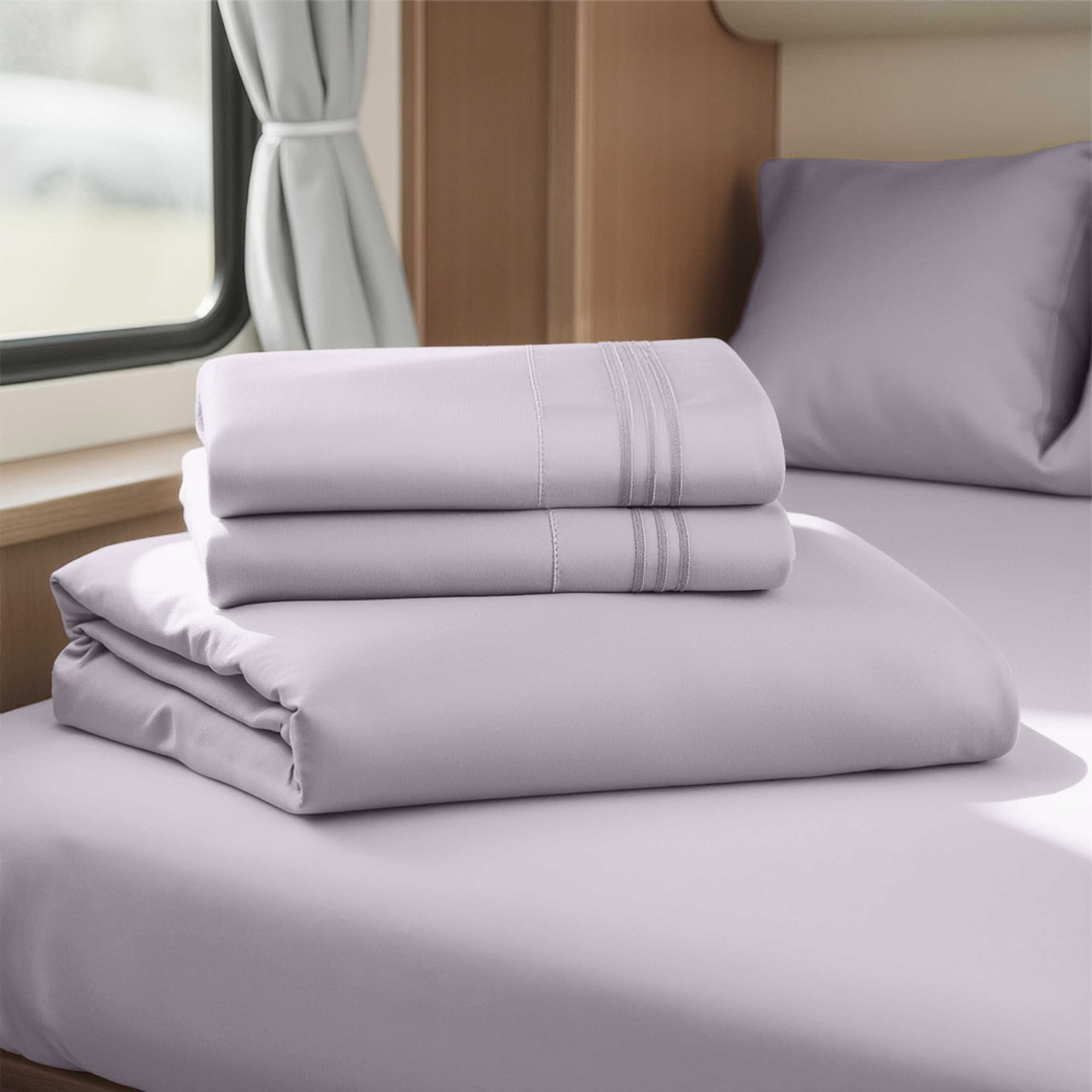 Lammaloe Sheets Set, Hotel Style Deep Pocket 4 Piece Bed Sheets, Luxury Soft Microfiber RV Short Queen Sheets Set, Light Gray Lavender