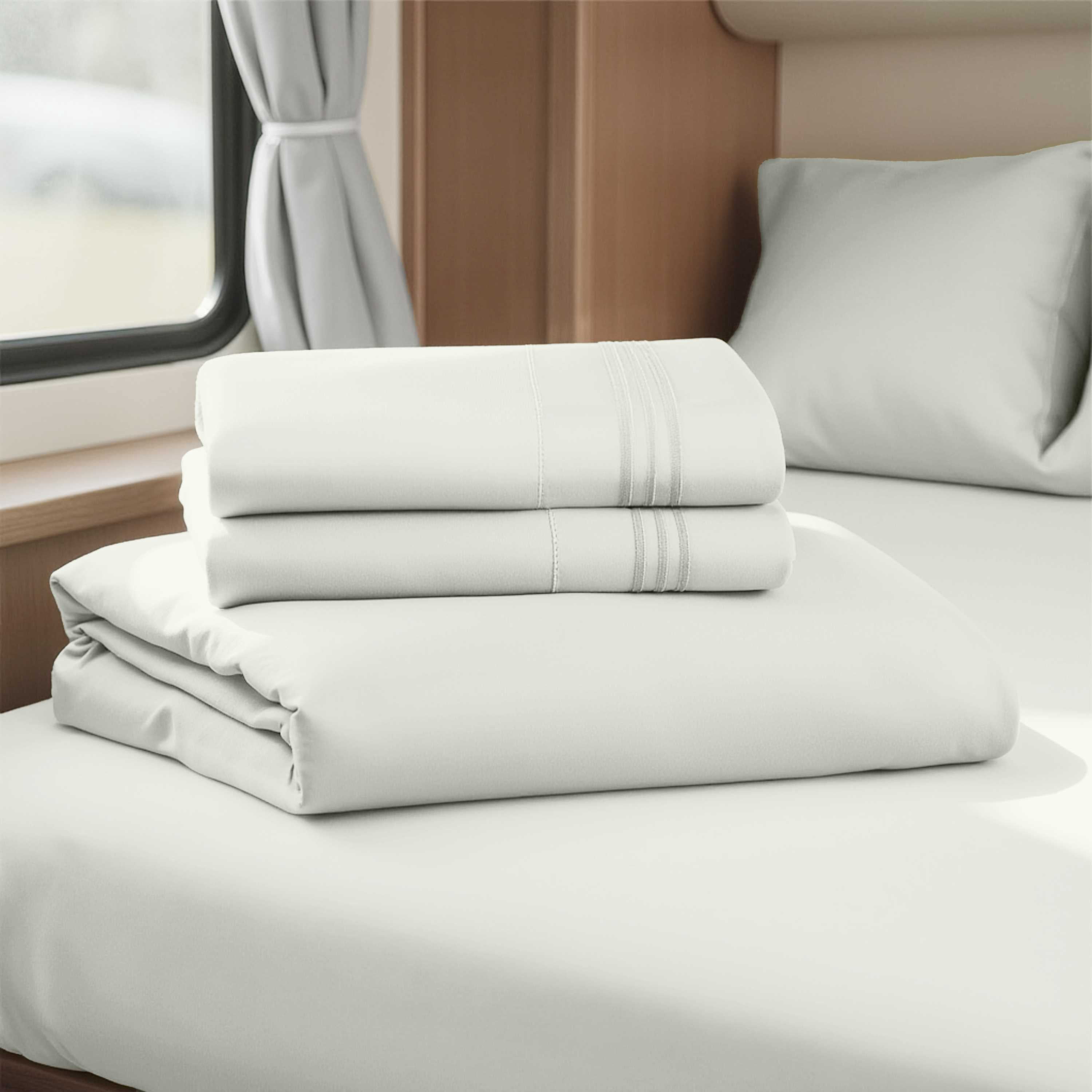 Lammaloe Sheets Set, Hotel Style Deep Pocket 4 Piece Bed Sheets, Luxury Soft Microfiber RV Short Queen Sheets Set, Off White