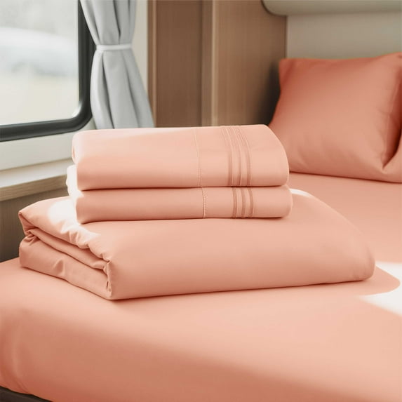 Lammaloe Sheets Set, Hotel Style Deep Pocket 4 Piece Bed Sheets, Luxury Soft Microfiber RV Short Queen Sheets Set, Peach