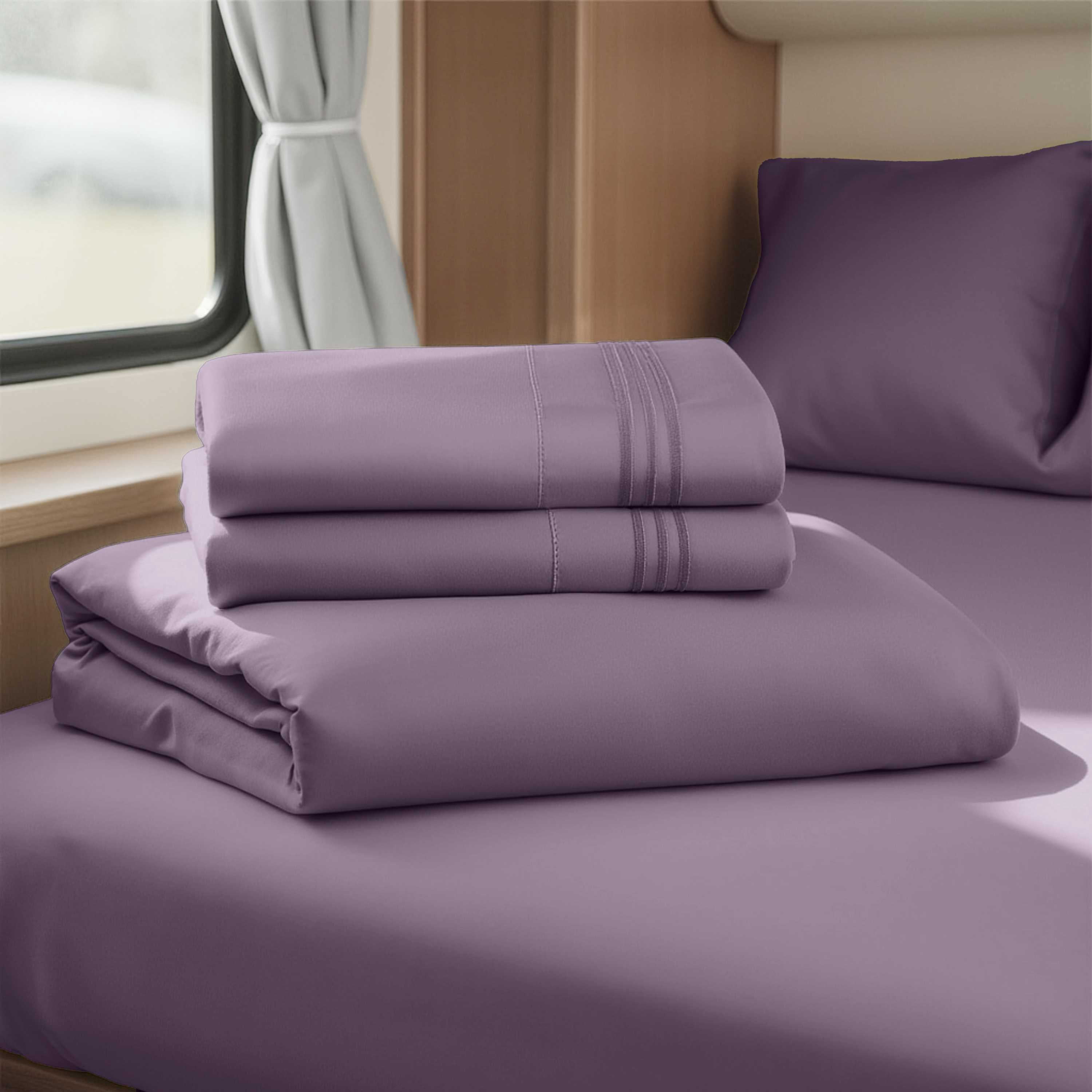 Lammaloe Sheets Set, 1800 Series Deep Pocket 4 Piece, Luxury Soft Microfiber RV Short Queen Sheets Set, PURPLE EGGPLANT