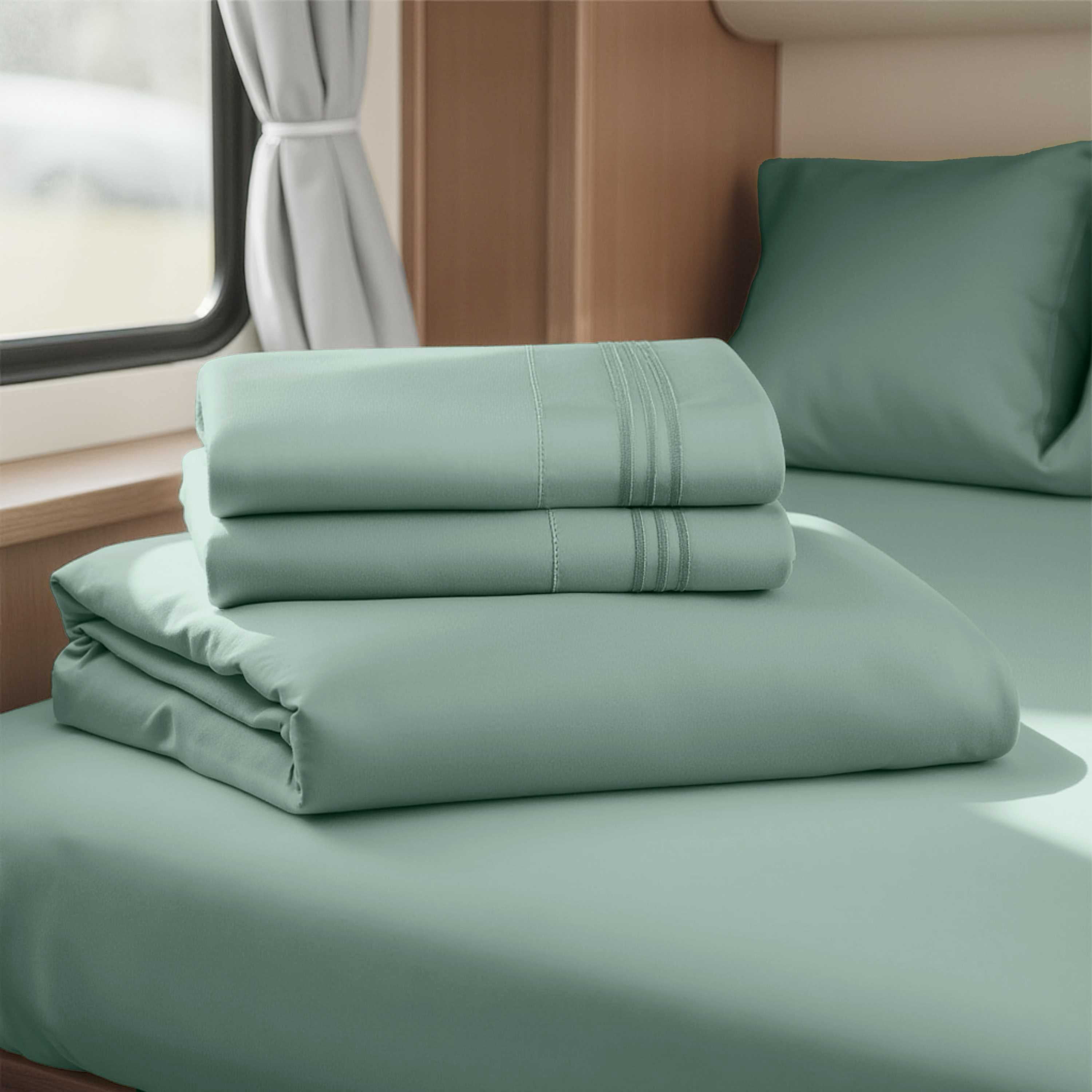 Lammaloe Sheets Set, Hotel Style Deep Pocket 4 Piece Bed Sheets, Luxury Soft Microfiber RV Short Queen Sheets Set, Sage Olive Green