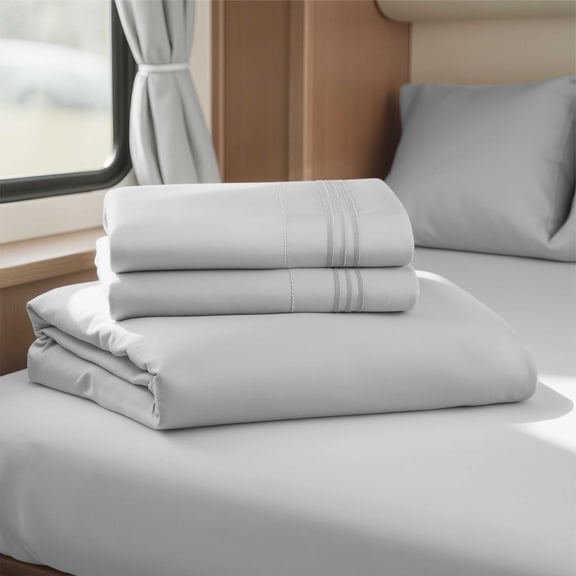 Lammaloe Sheets Set, Hotel Style Deep Pocket 4 Piece Bed Sheets, Luxury Soft Microfiber RV Short Queen Sheets Set, Silver Gray