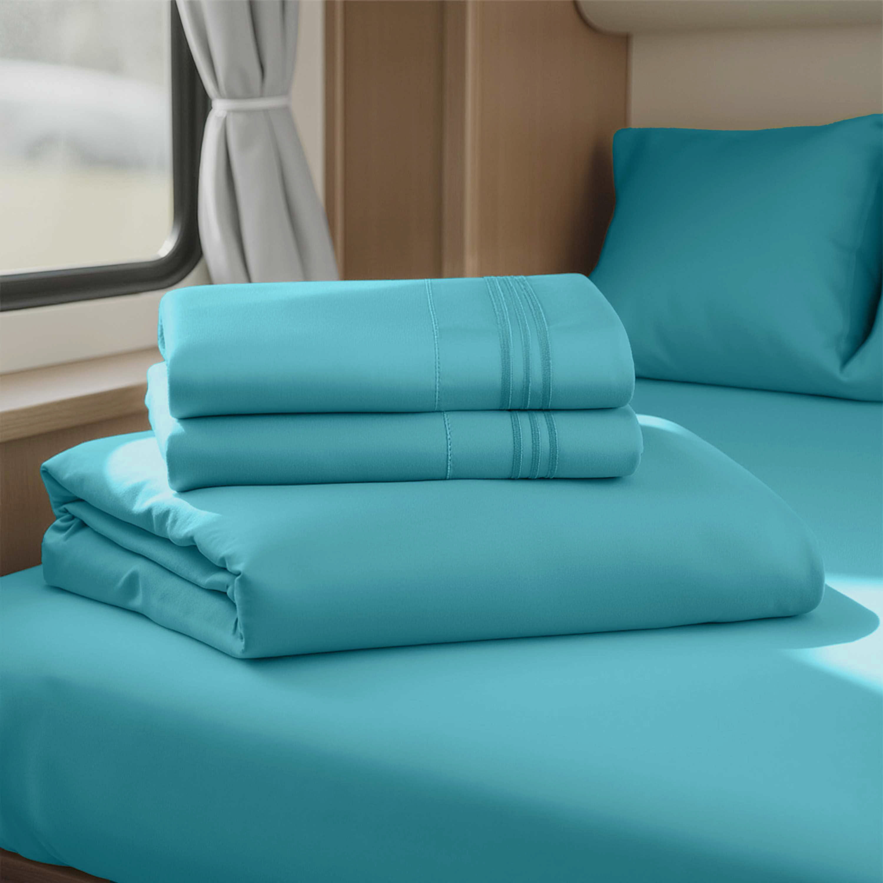 Lammaloe Sheets Set, Hotel Style Deep Pocket 4 Piece Bed Sheets, Luxury Soft Microfiber RV Short Queen Sheets Set, Teal Blue