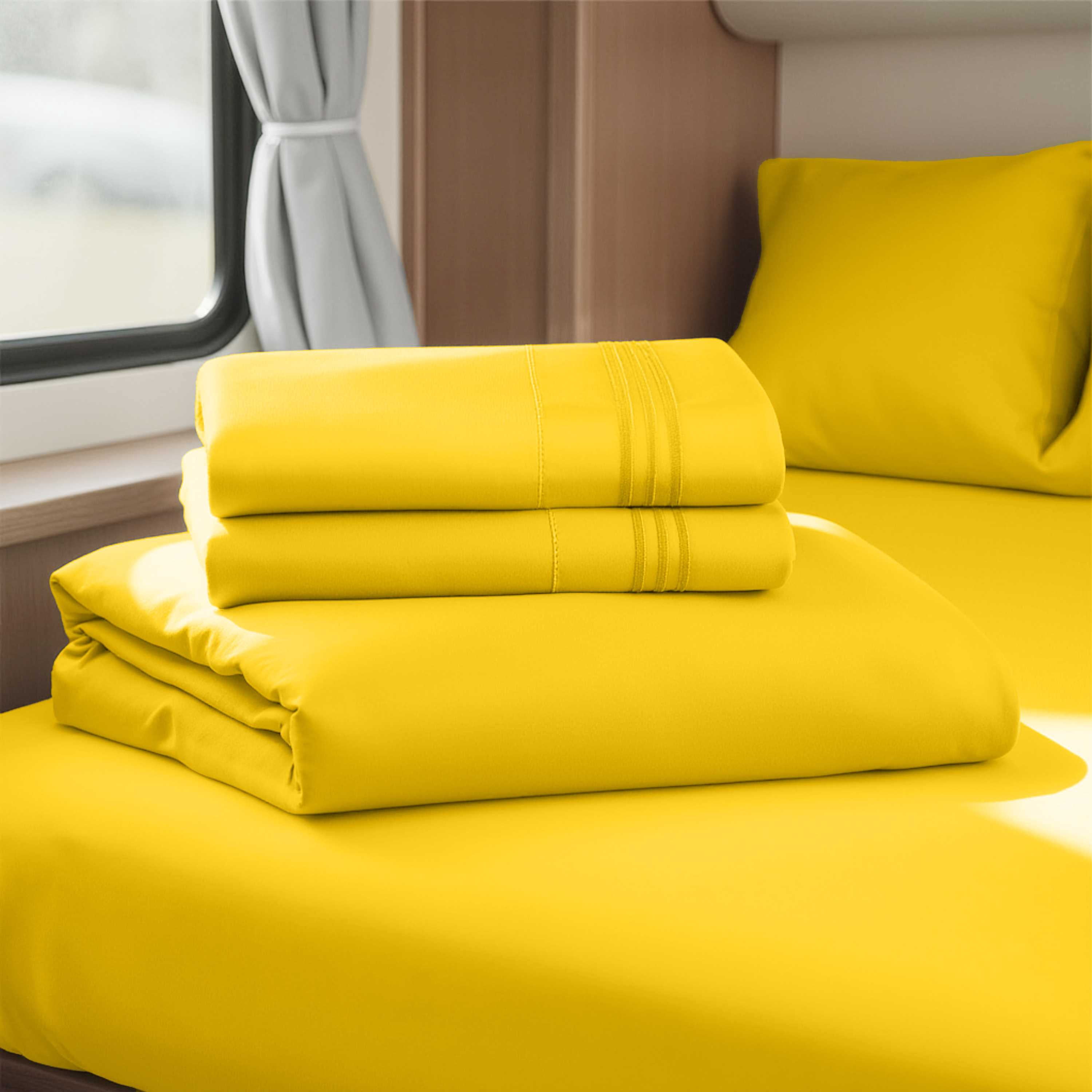 Lammaloe Sheets Set, Hotel Style Deep Pocket 4 Piece Bed Sheets, Luxury Soft Microfiber RV Short Queen Sheets Set, Yellow