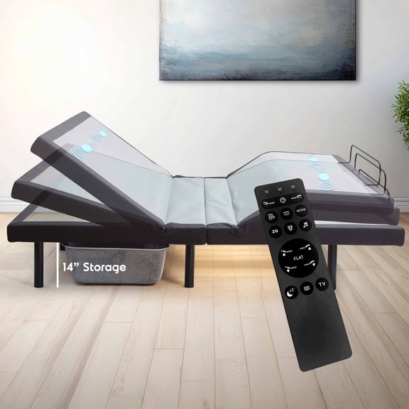 Lammaloe Adjustable Massaging Bed Frame, Split King Adjustable Bed Frame, Electric Adjustable Bed Base with Wireless Remote and 14" Underbed Storage, USB Ports, LED Light