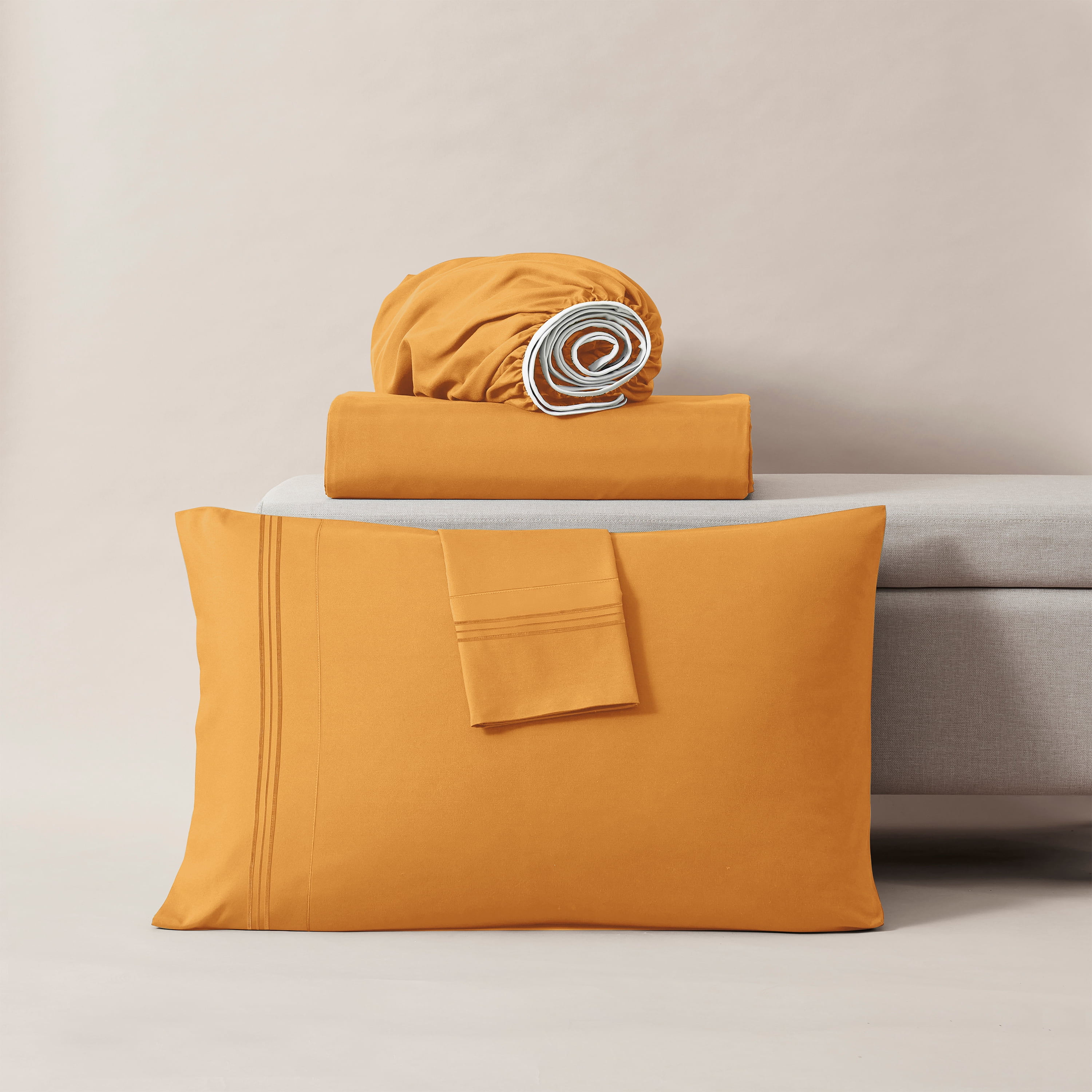 Lammaloe Split King Sheets Set, Hotel Style Deep Pocket 5 Piece Bed Sheets, Luxury Soft Microfiber Sheet Sets, Apricot Orange