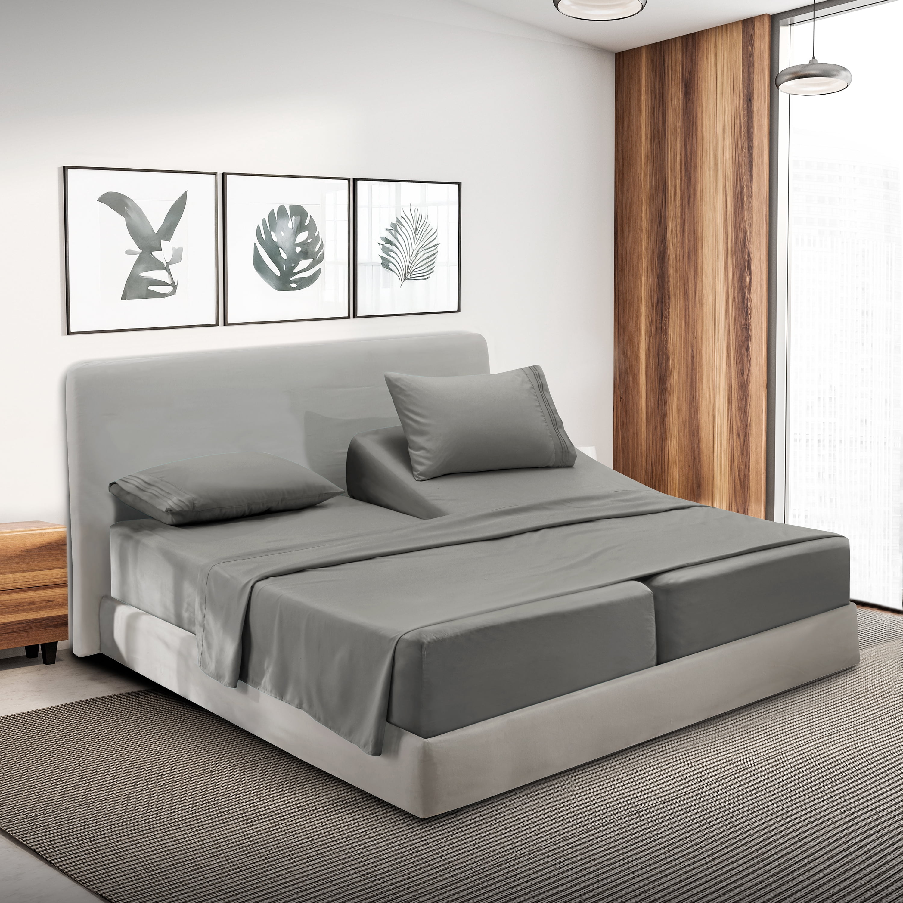 Lammaloe Split King Sheets Set, Hotel Style Deep Pocket 5 Piece Bed Sheets, Luxury Soft Microfiber Sheet Sets, Charcoal Stone Gray