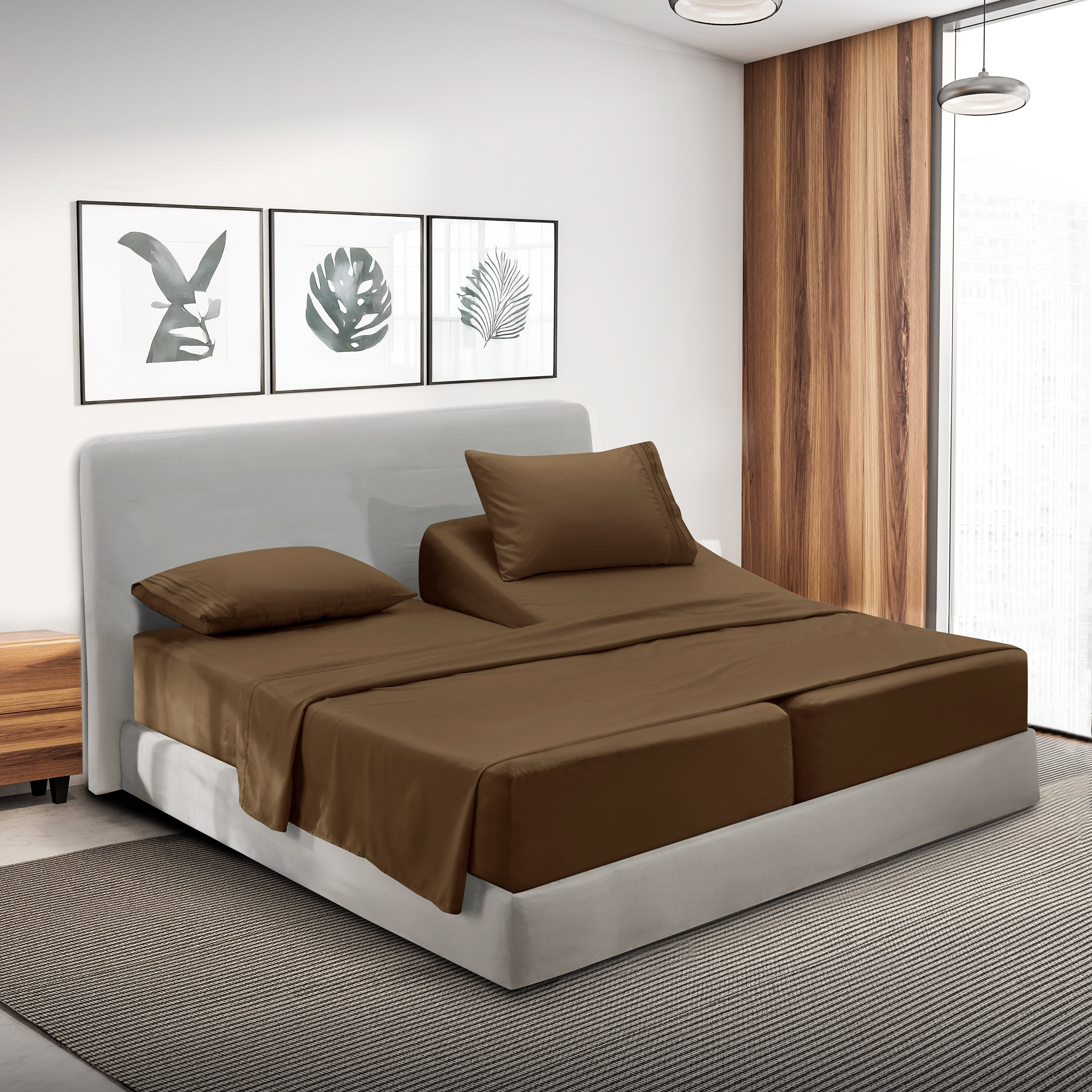 Lammaloe Split King Sheets Set, Hotel Style Deep Pocket 5 Piece Bed Sheets, Luxury Soft Microfiber Sheet Sets, Chocolate Brown