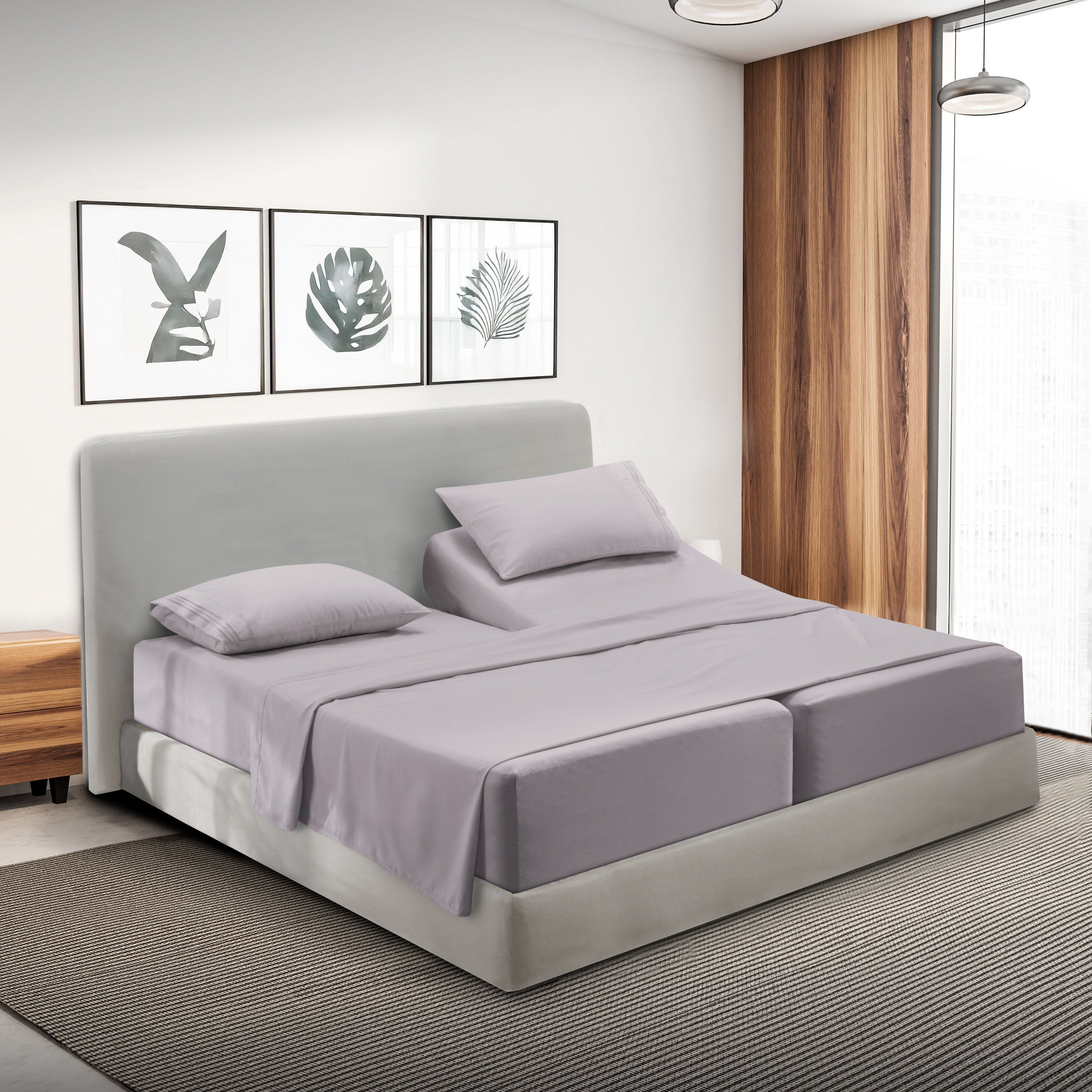 Lammaloe Split King Sheets Set, Hotel Style Deep Pocket 5 Piece Bed Sheets, Luxury Soft Microfiber Sheet Sets, Dusty Purple