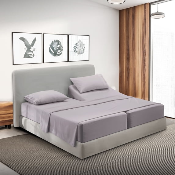 Lammaloe Split King Sheets Set, Hotel Style Deep Pocket 5 Piece Bed Sheets, Luxury Soft Microfiber Sheet Sets, Dusty Purple