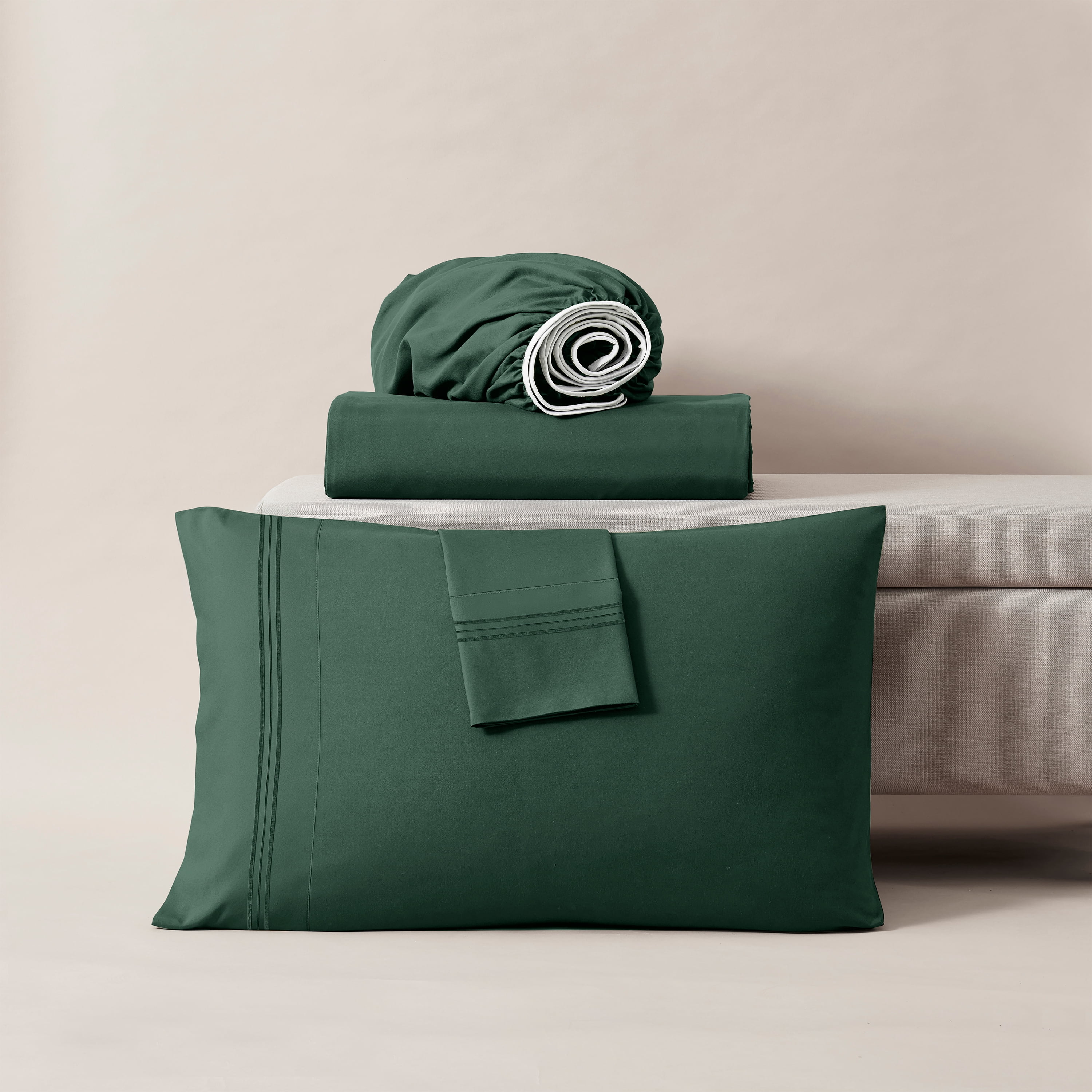 Lammaloe Split King Sheets Set, Hotel Style Deep Pocket 5 Piece Bed Sheets, Luxury Soft Microfiber Sheet Sets, Forest Green