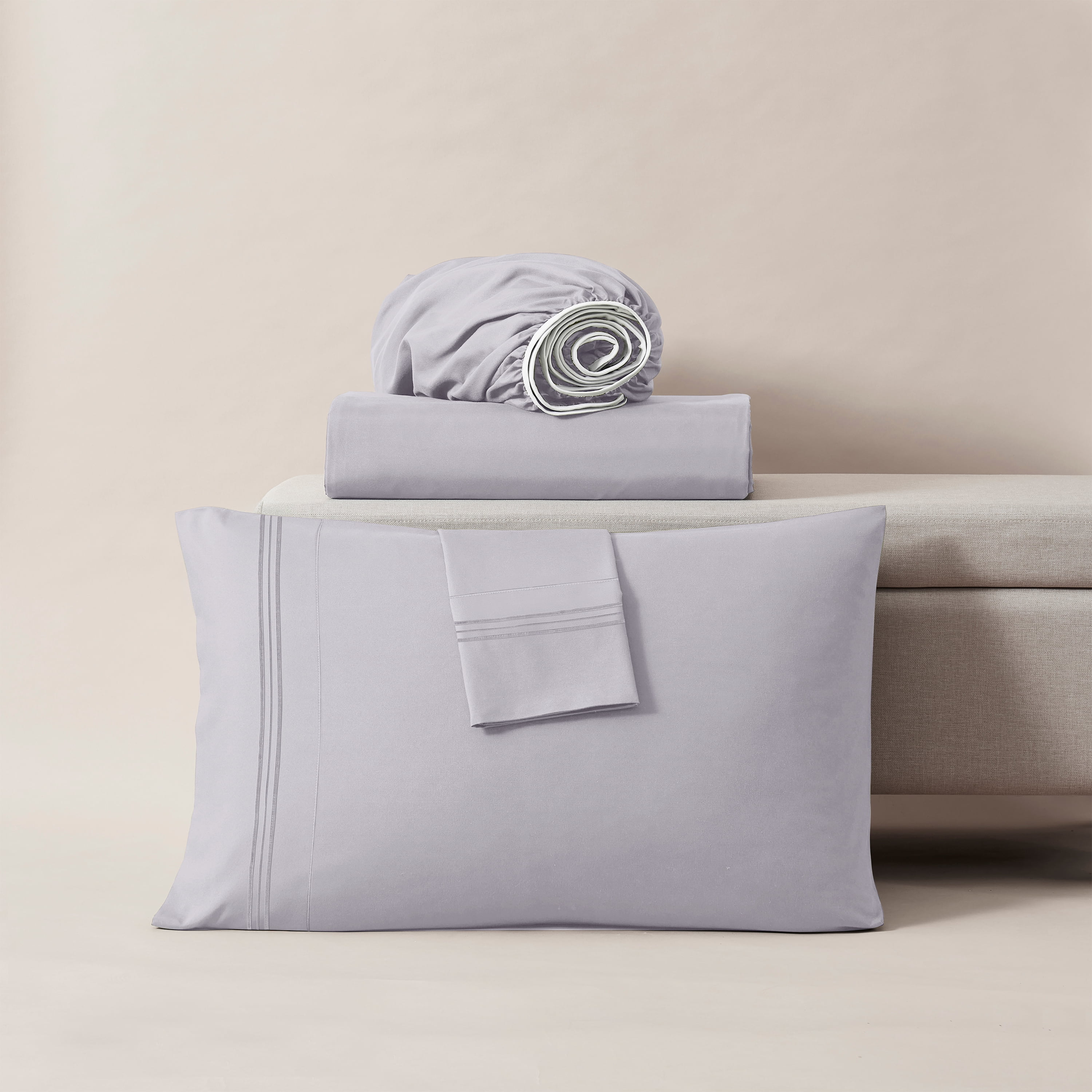 Lammaloe Split King Sheets Set, Hotel Style Deep Pocket 5 Piece Bed Sheets, Luxury Soft Microfiber Sheet Sets, Light Gray Lavender