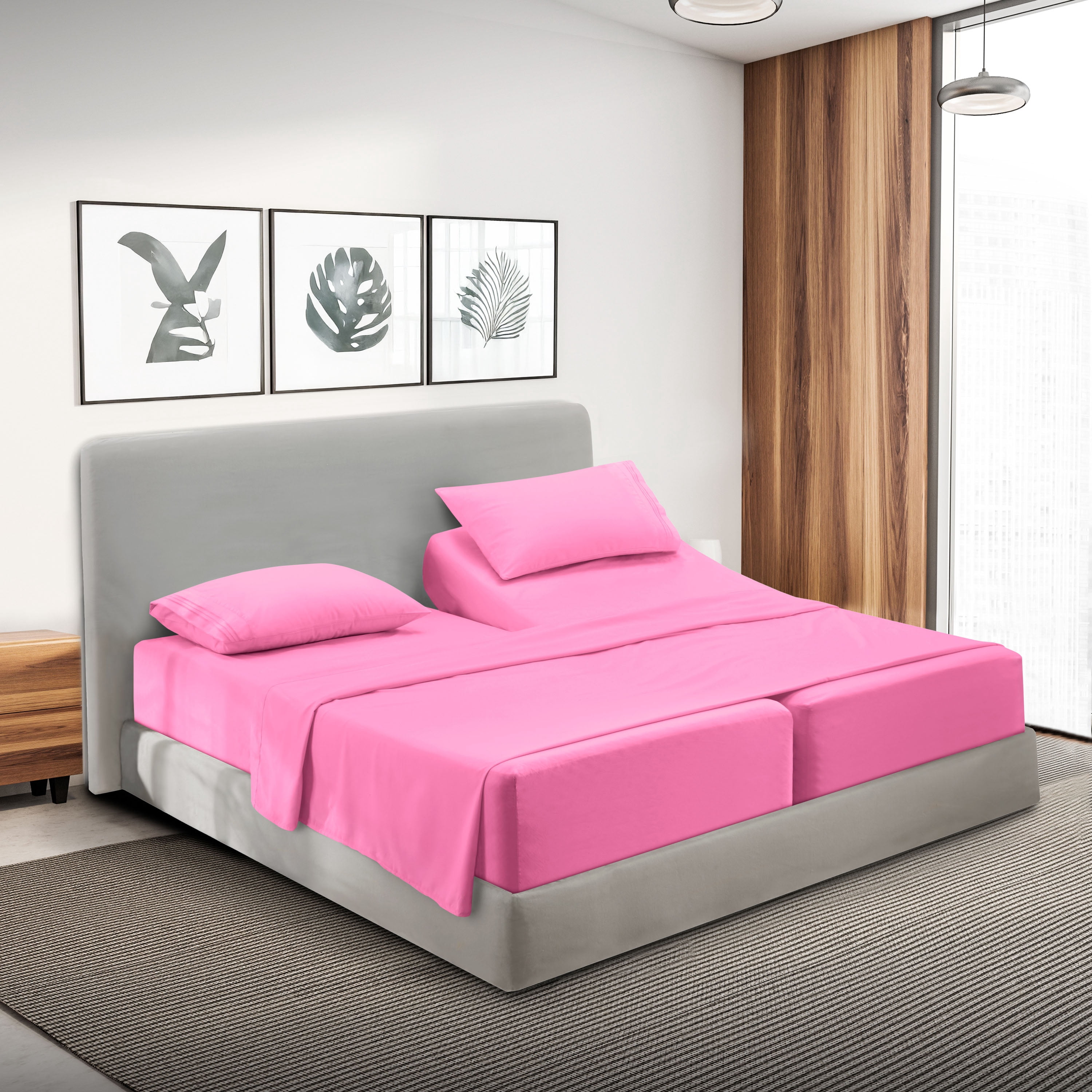 Lammaloe Split King Sheets Set, Hotel Style Deep Pocket 5 Piece Bed Sheets, Luxury Soft Microfiber Sheet Sets, Light Pink