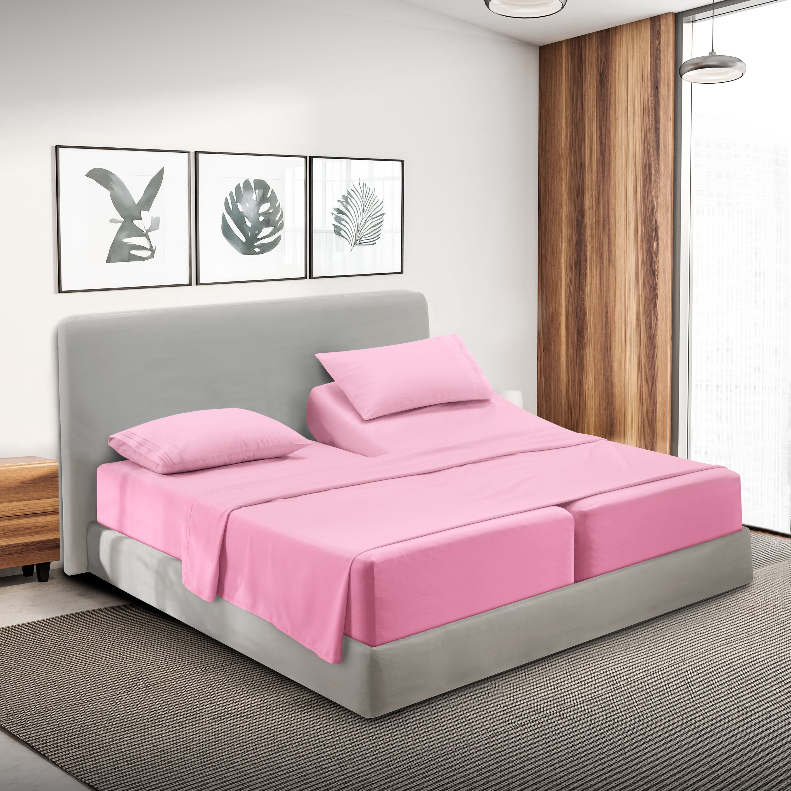 Lammaloe Split King Sheets Set, Hotel Style Deep Pocket 5 Piece Bed Sheets, Luxury Soft Microfiber Sheet Sets, Lilac