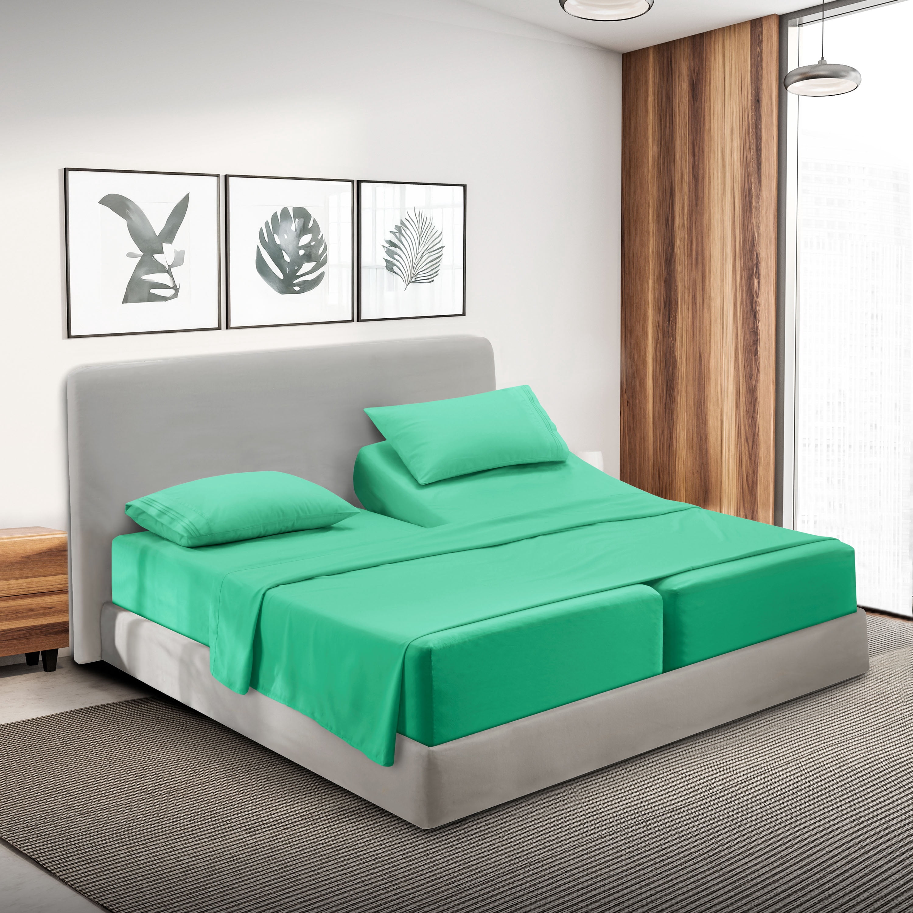Lammaloe Split King Sheets Set, Hotel Style Deep Pocket 5 Piece Bed Sheets, Luxury Soft Microfiber Sheet Sets, Mint