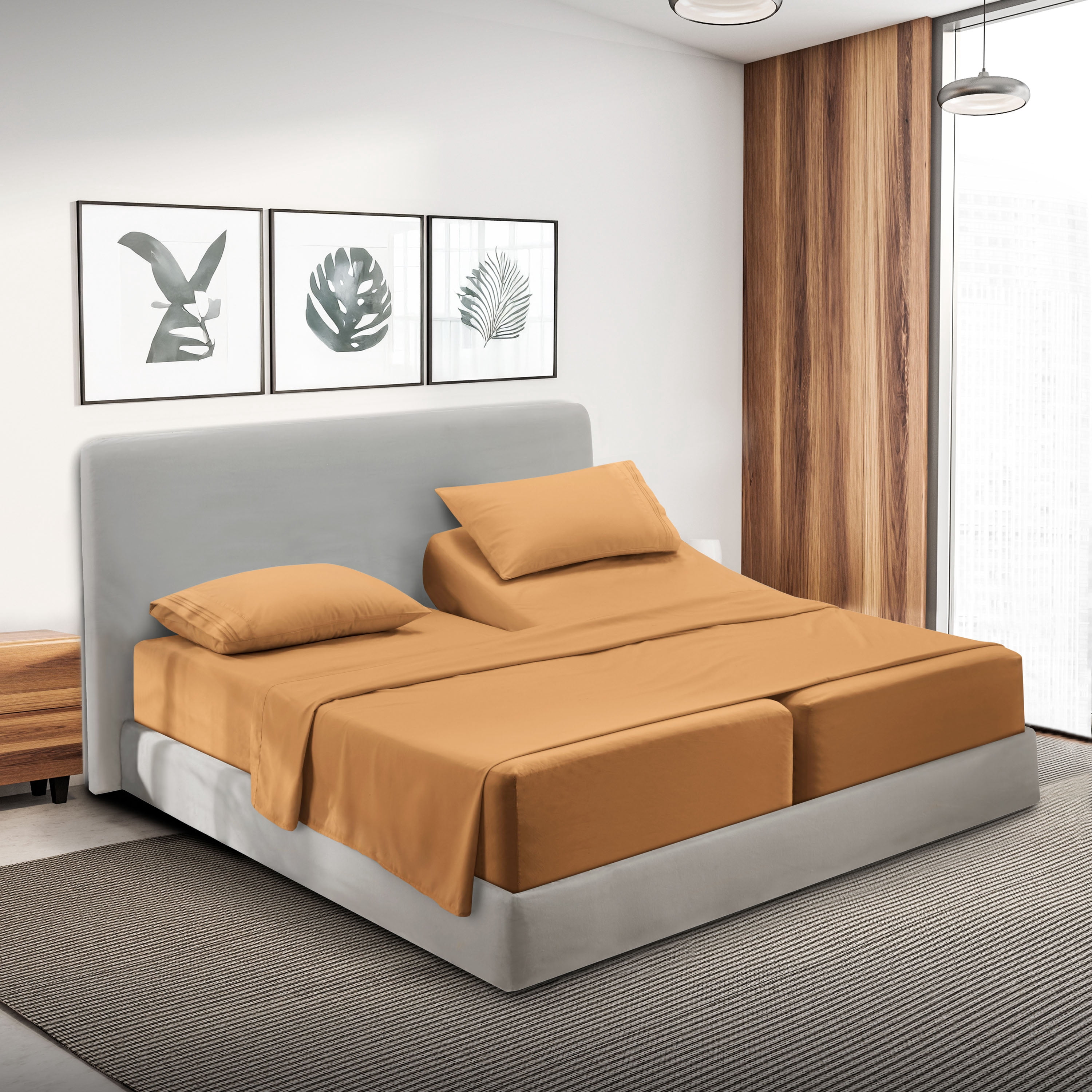 Lammaloe Split King Sheets Set, Hotel Style Deep Pocket 5 Piece Bed Sheets, Luxury Soft Microfiber Sheet Sets, Mocha Light Brown